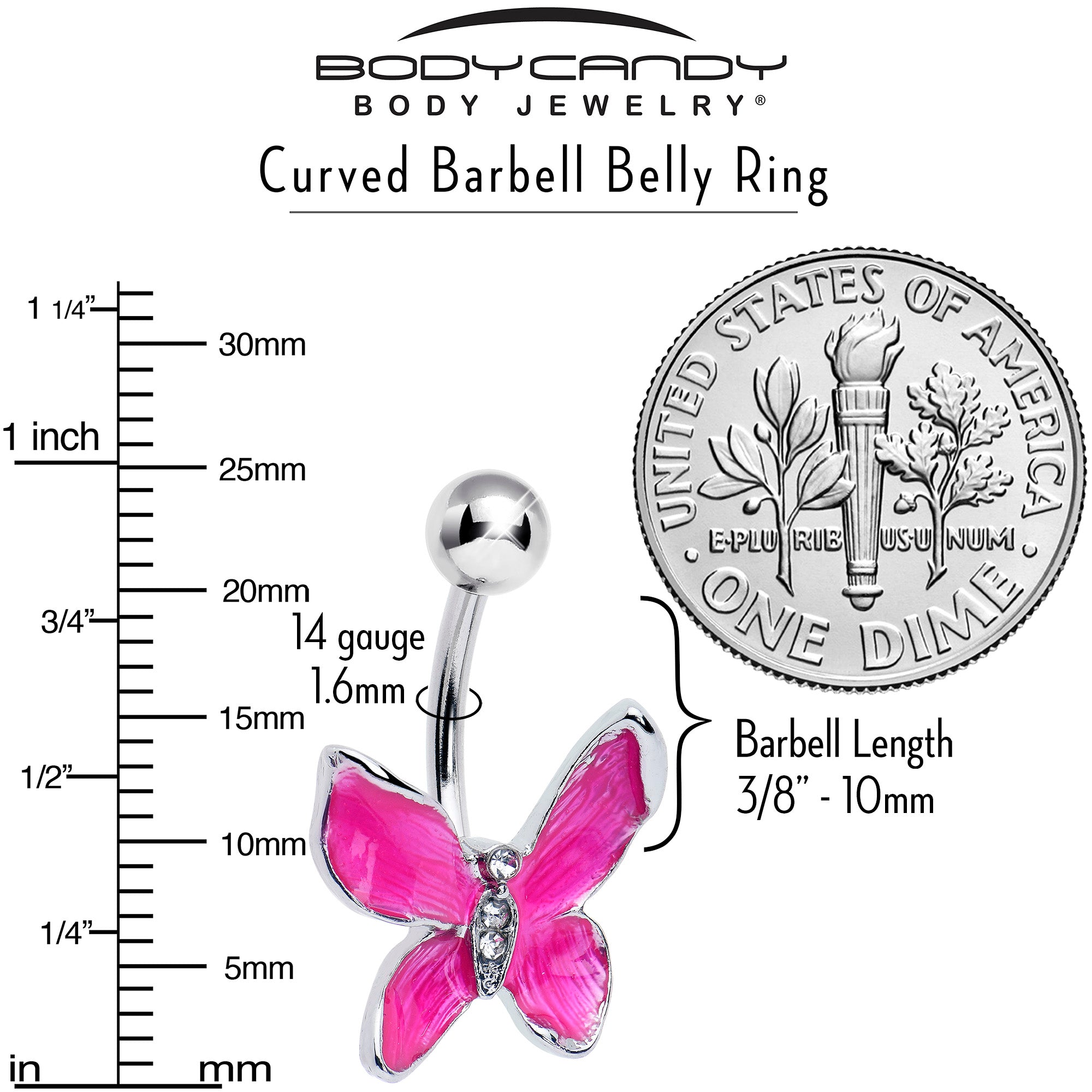 Clear Gem Chunky Butterfly Pink Belly Ring