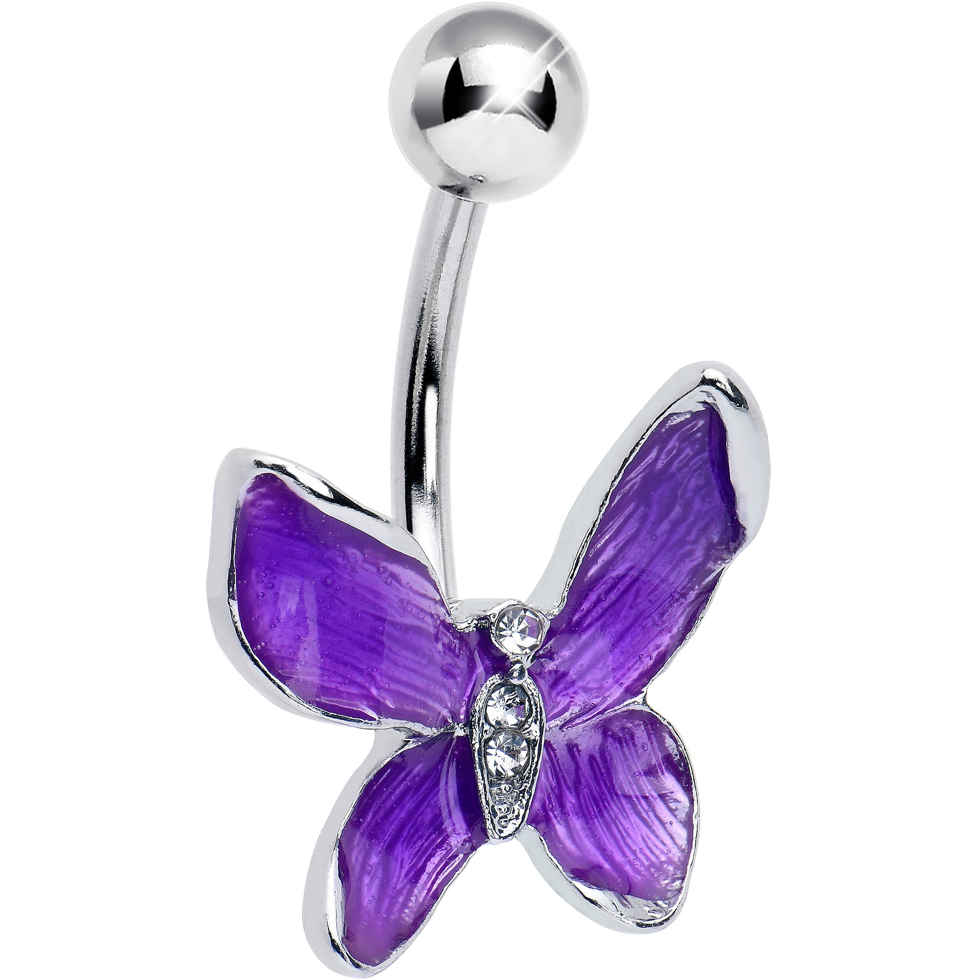 Clear Gem Chunky Butterfly Purple Belly Ring