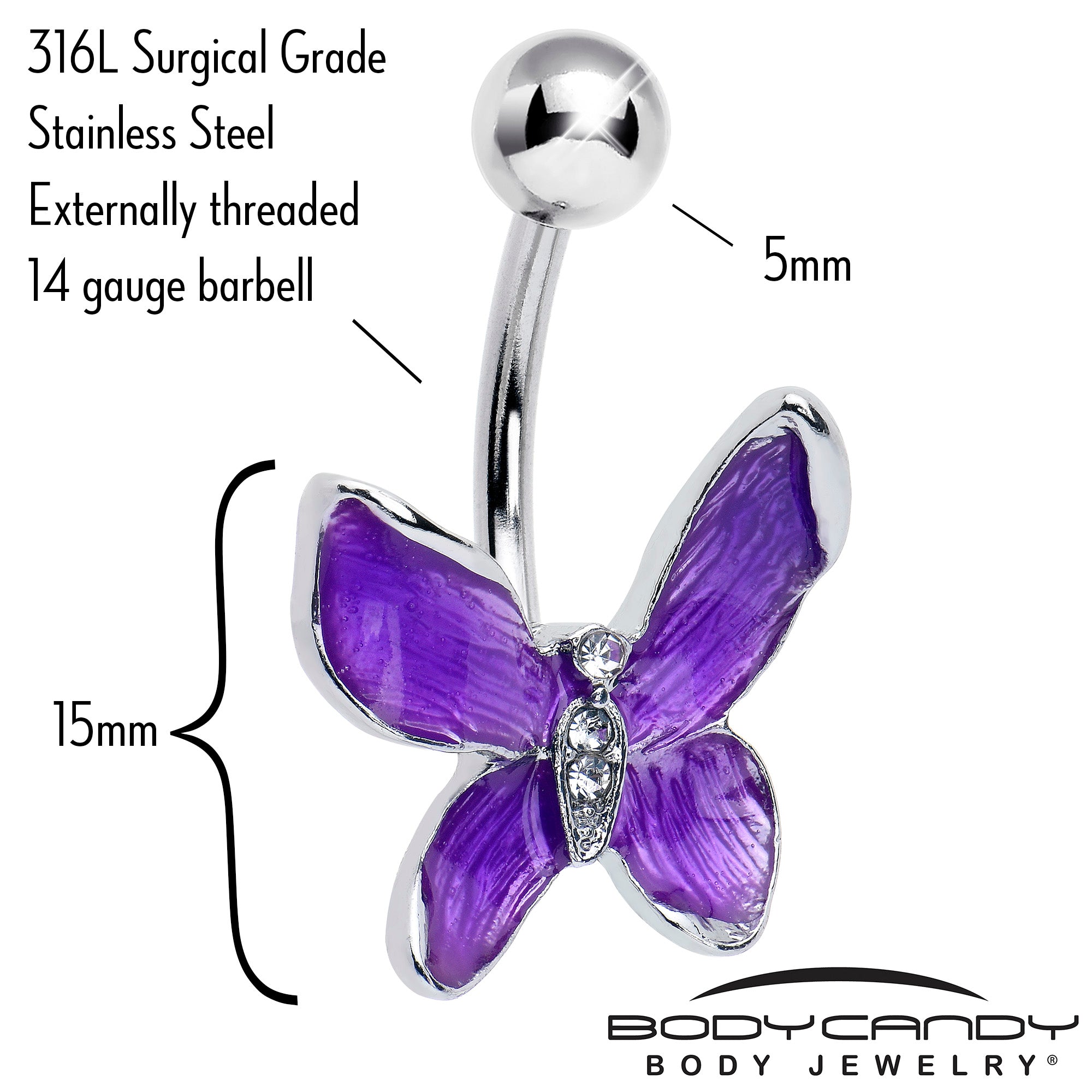 Clear Gem Chunky Butterfly Purple Belly Ring