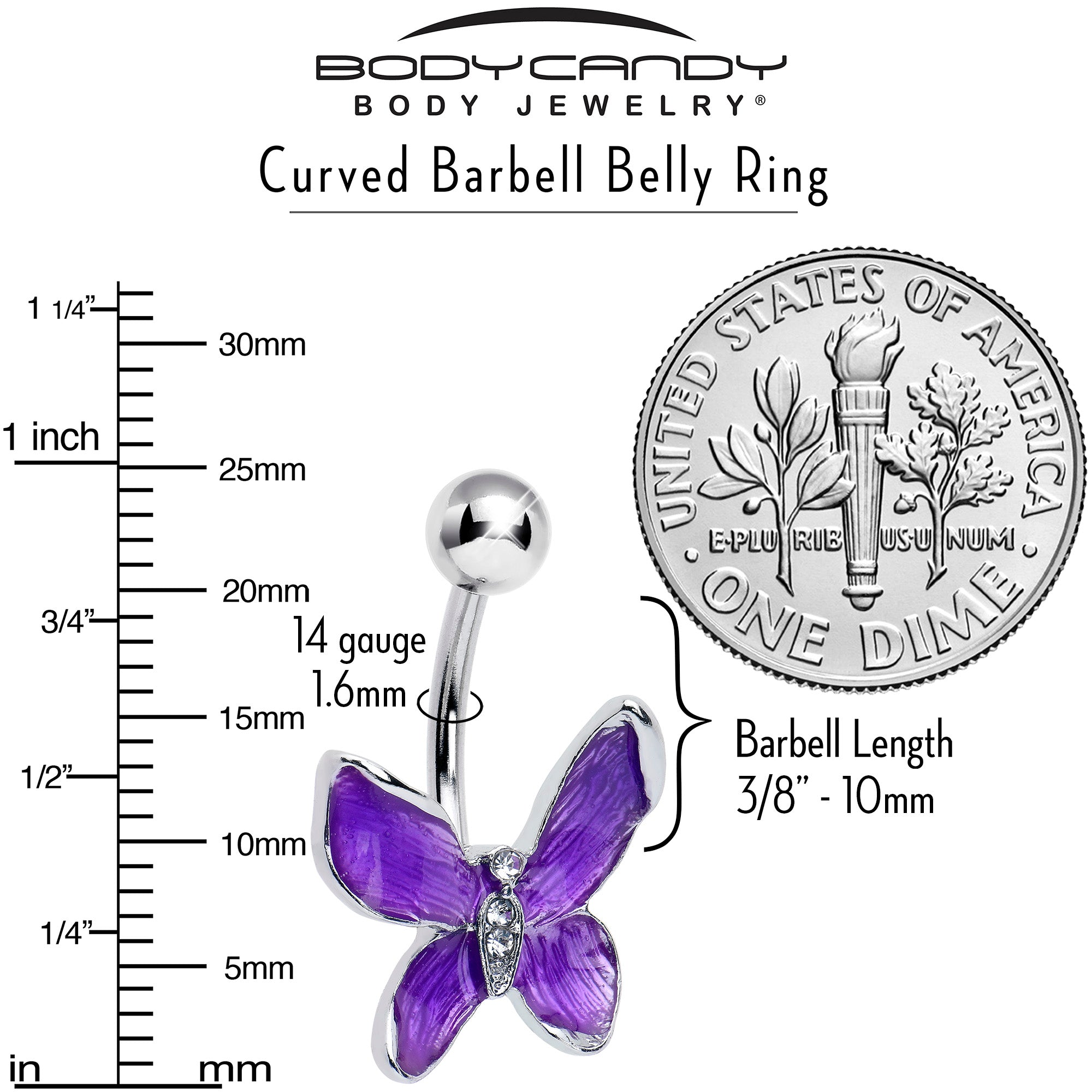 Clear Gem Chunky Butterfly Purple Belly Ring