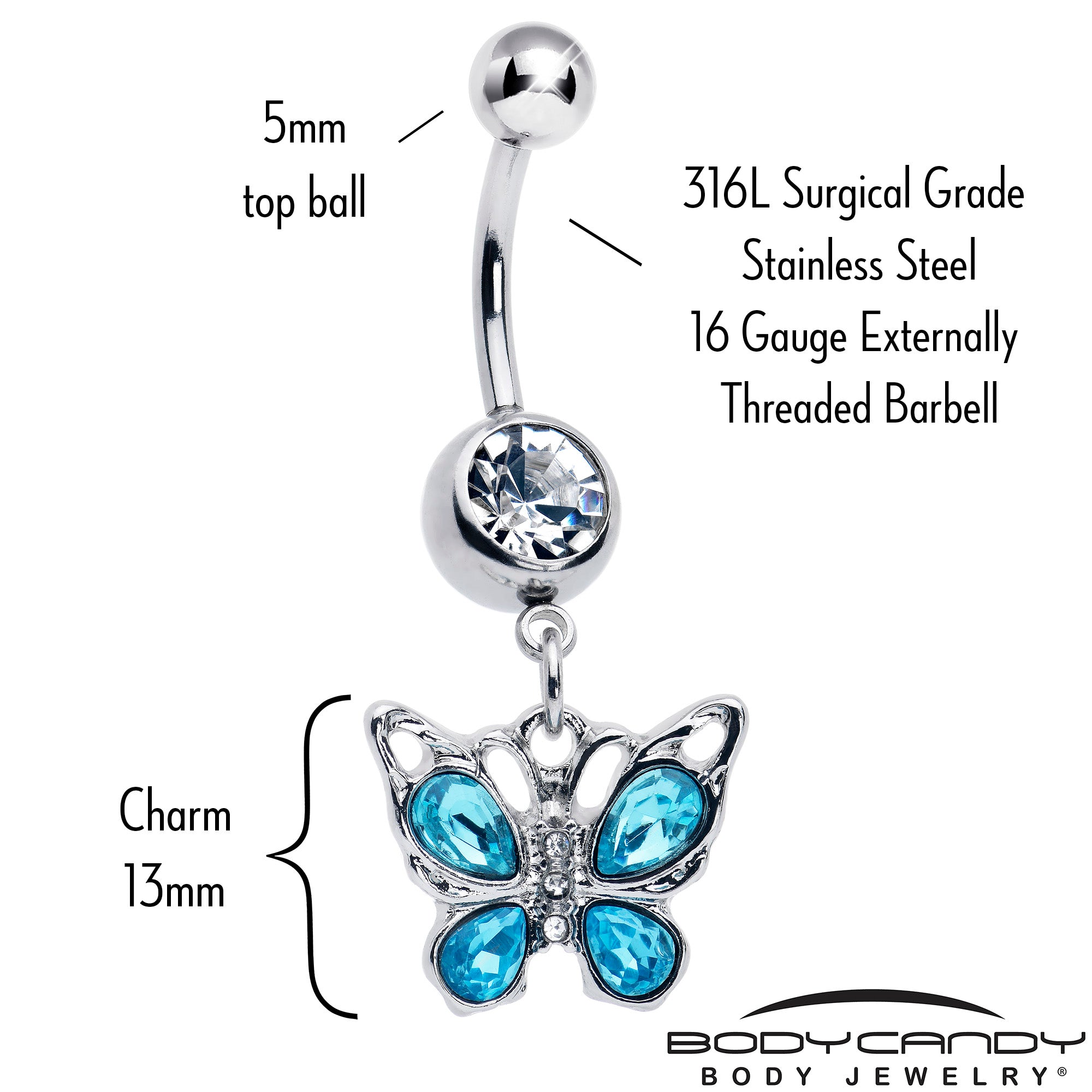 Blue Gem Butterfly Beauty Bling Dangle Belly Ring