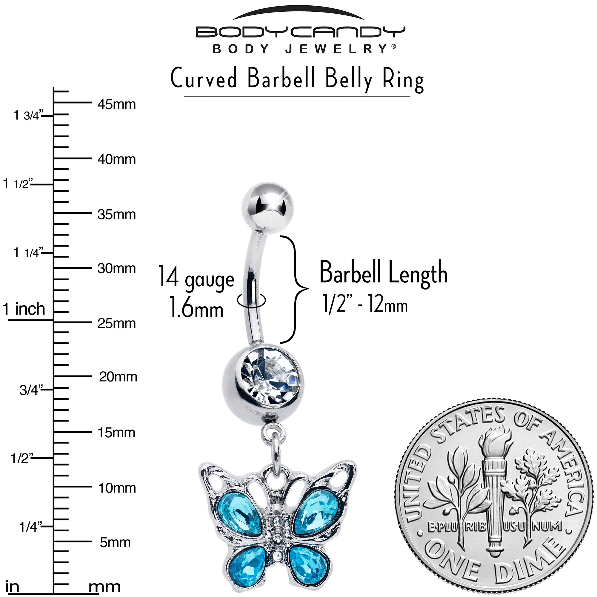 Blue Gem Butterfly Beauty Bling Dangle Belly Ring