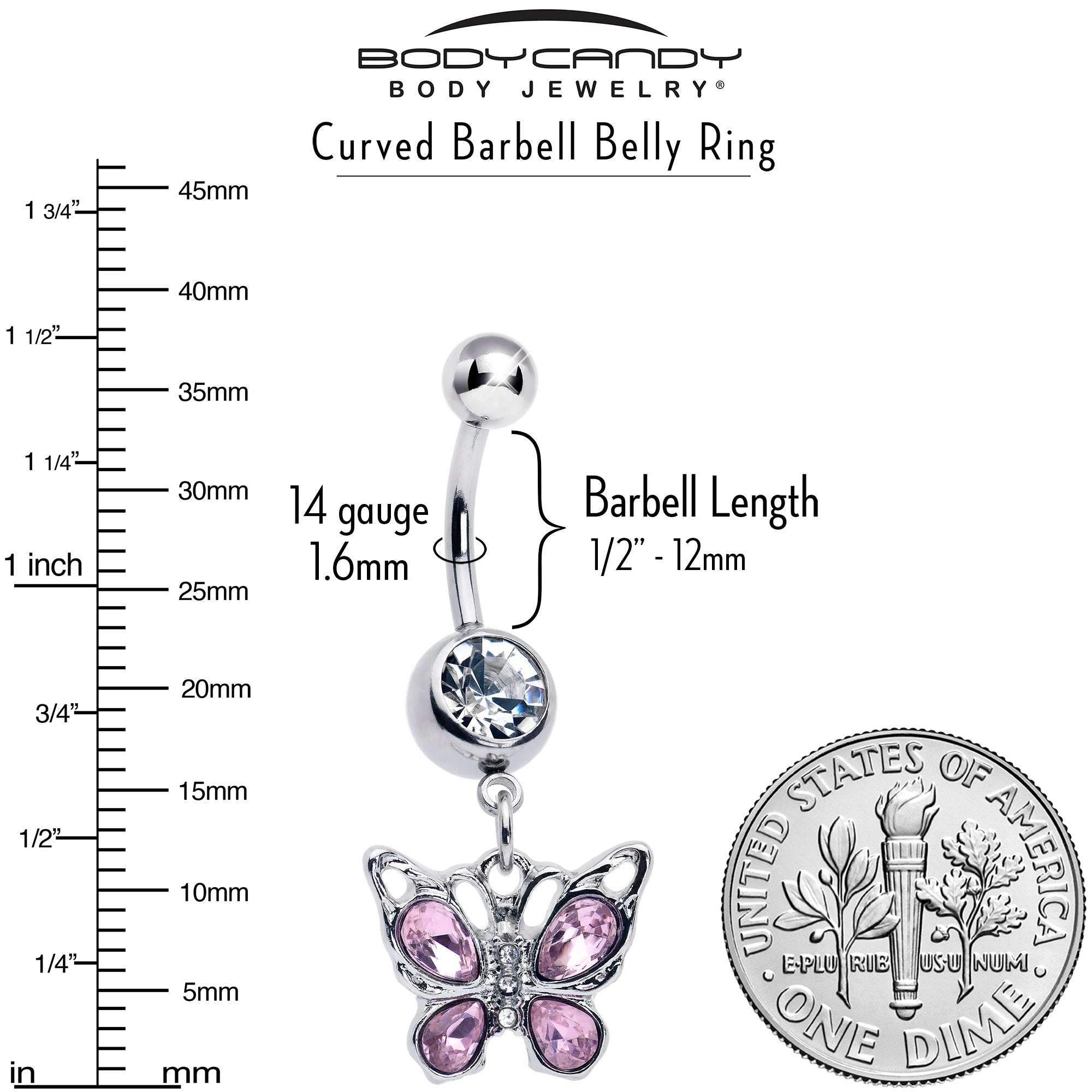 Pink Gem Butterfly Beauty Bling Dangle Belly Ring