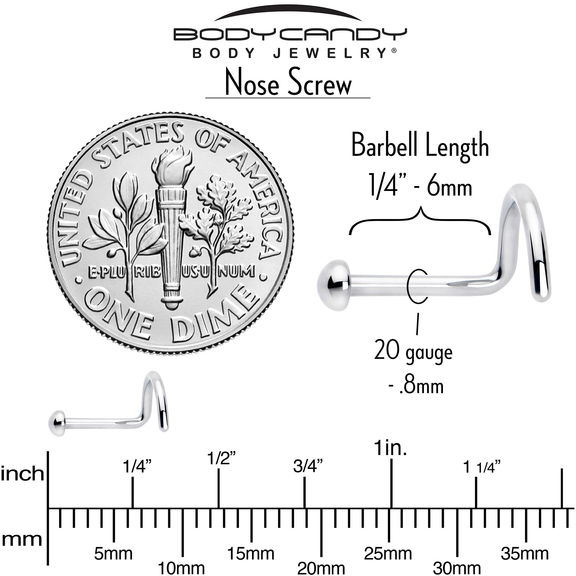 20 Gauge 1/4 ASTM F-136 Titanium Left Side Ball End Nose Screw