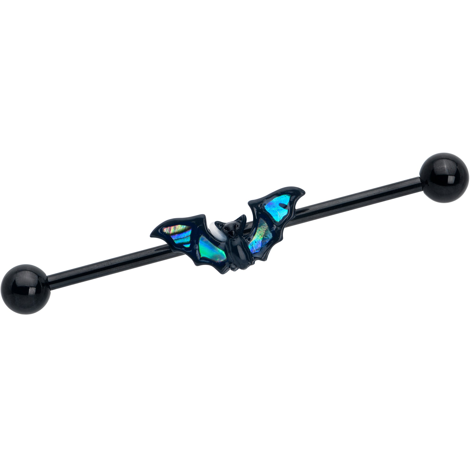 14 Gauge Black Bat in Blue Industrial Barbell 38mm