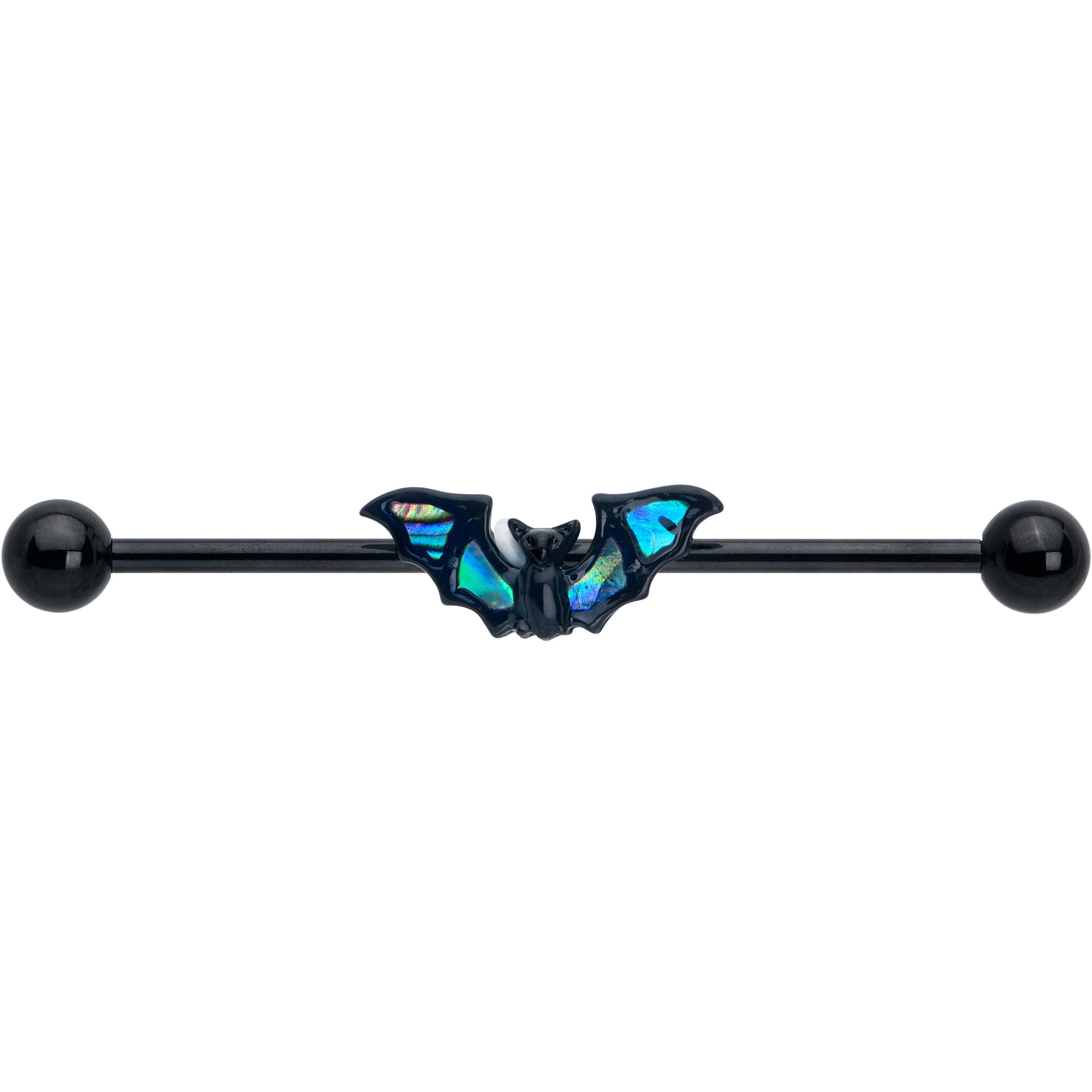 14 Gauge Black Bat in Blue Industrial Barbell 38mm