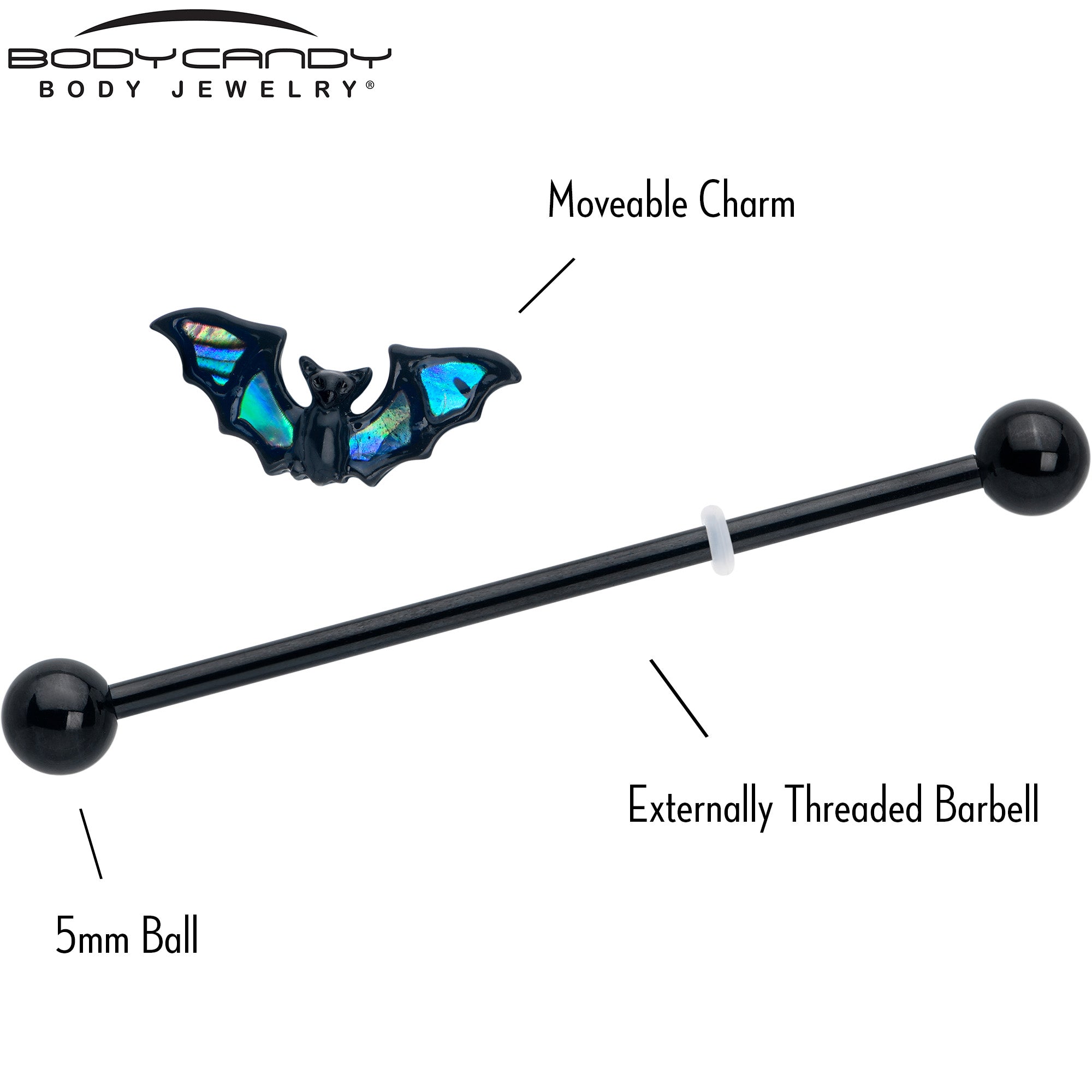 14 Gauge Black Bat in Blue Industrial Barbell 38mm