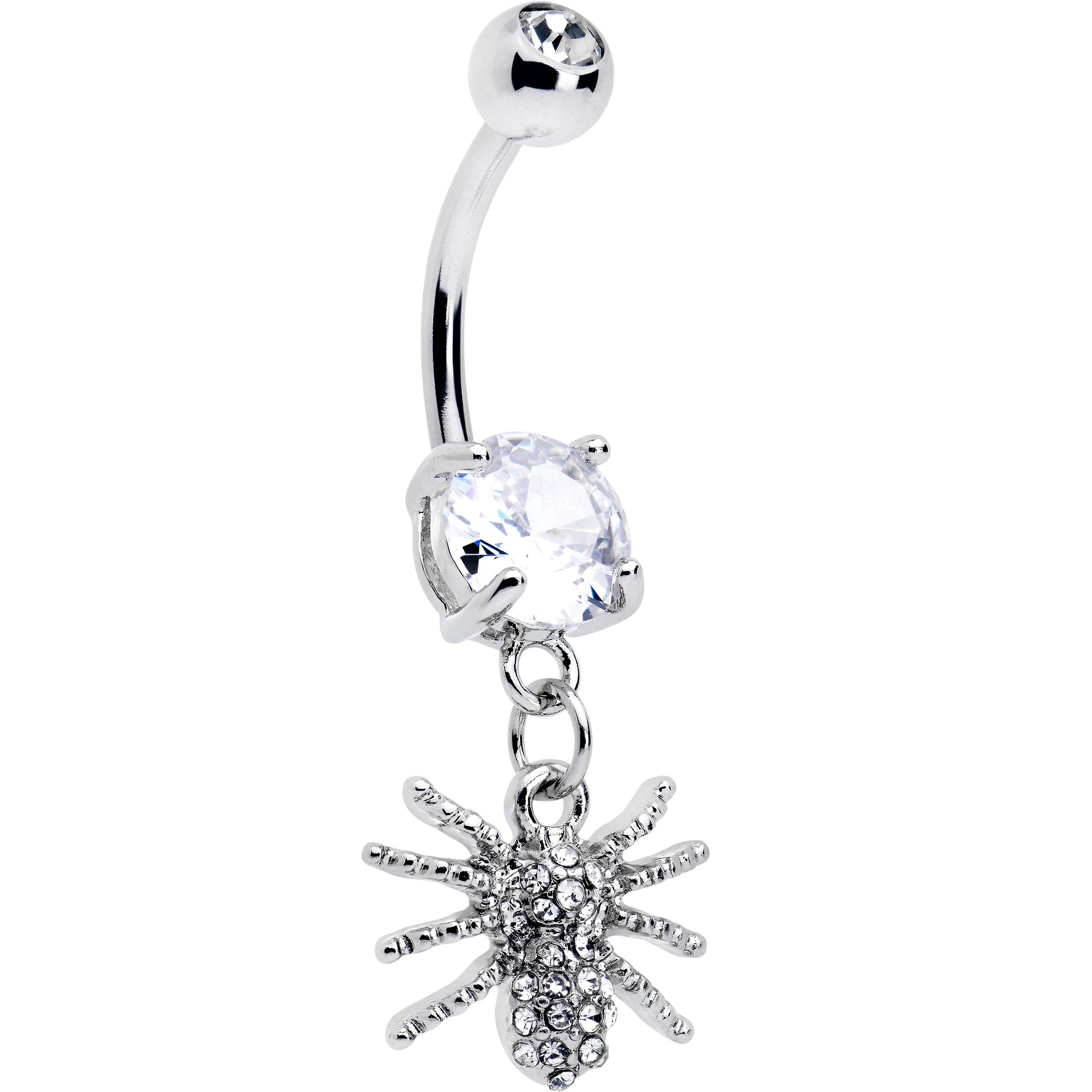 Clear CZ Gem Goth Glam Spider Dangle Belly Ring