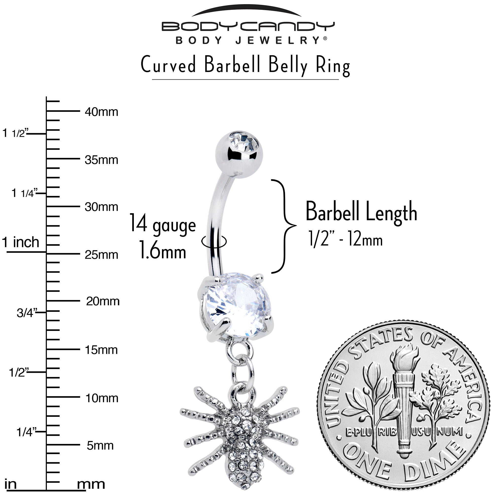 Clear CZ Gem Goth Glam Spider Dangle Belly Ring