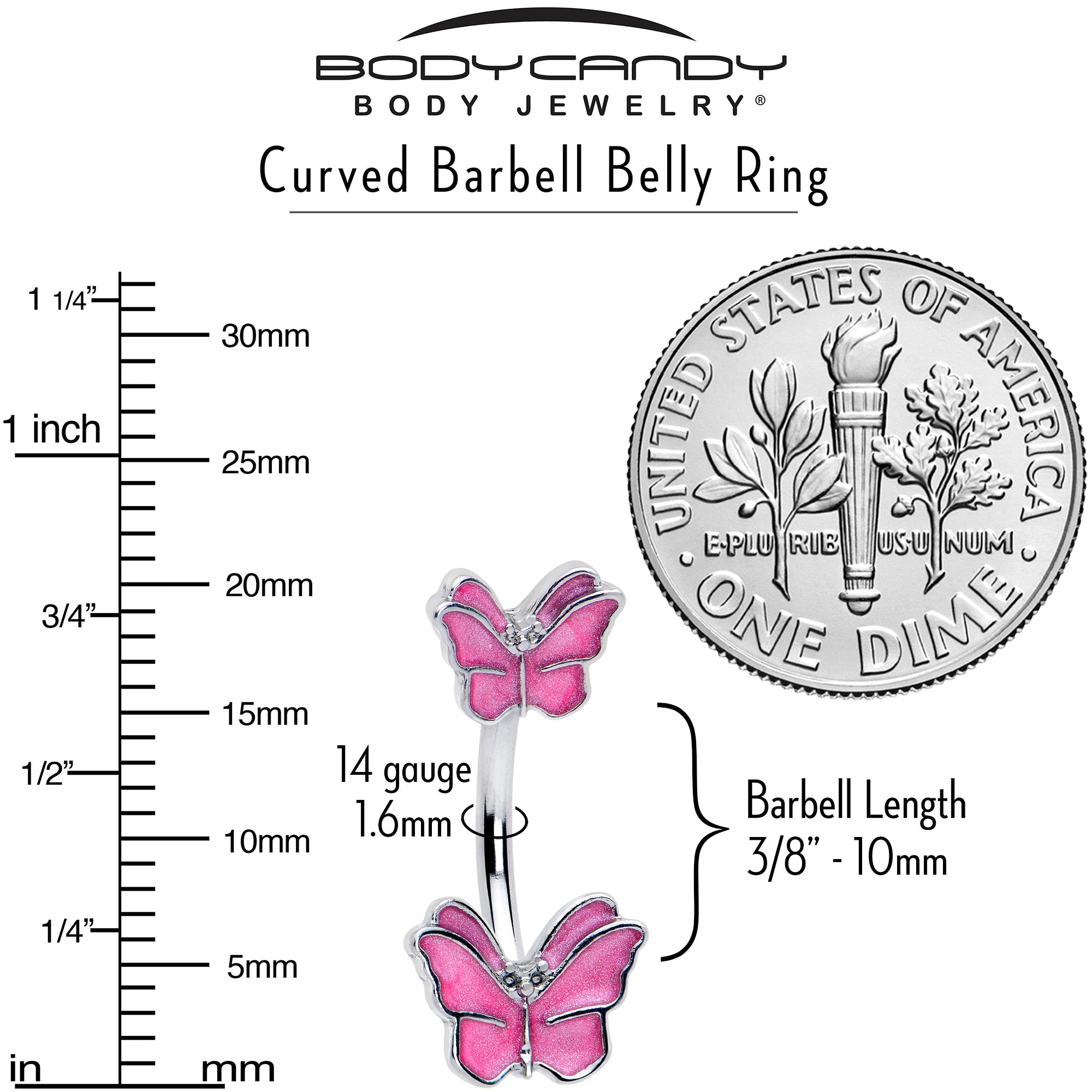 Simply Butterfly Pink Double Mount Belly Ring