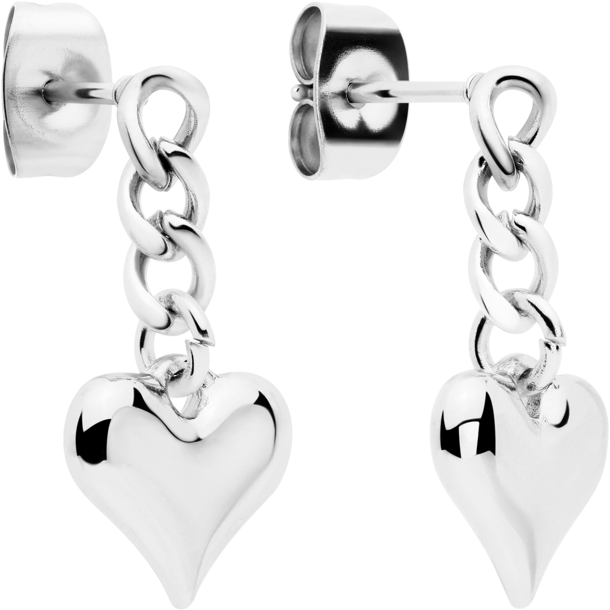 Chain Dangle Heart Stud Earrings