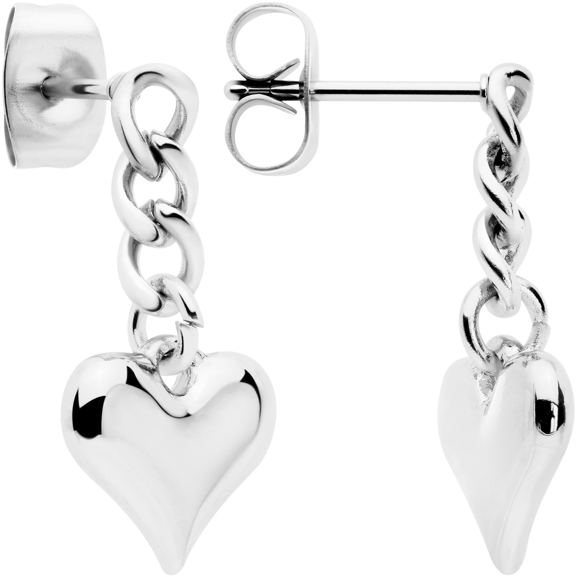 Chain Dangle Heart Stud Earrings