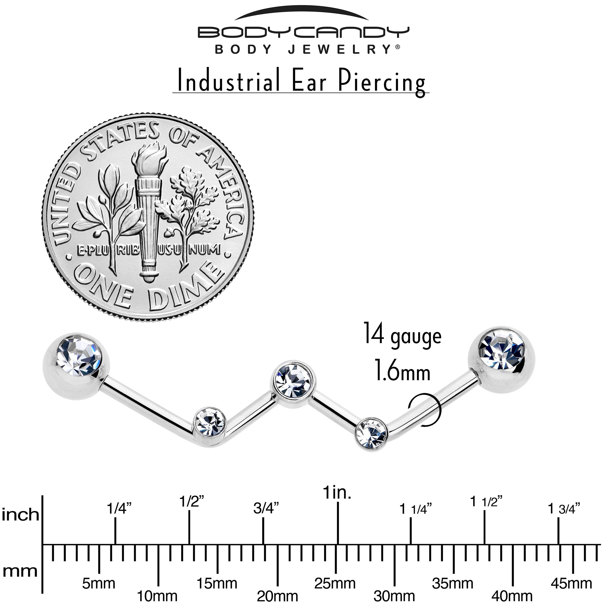 32mm 14 Gauge Bar with Clear Gem - Constellation Style