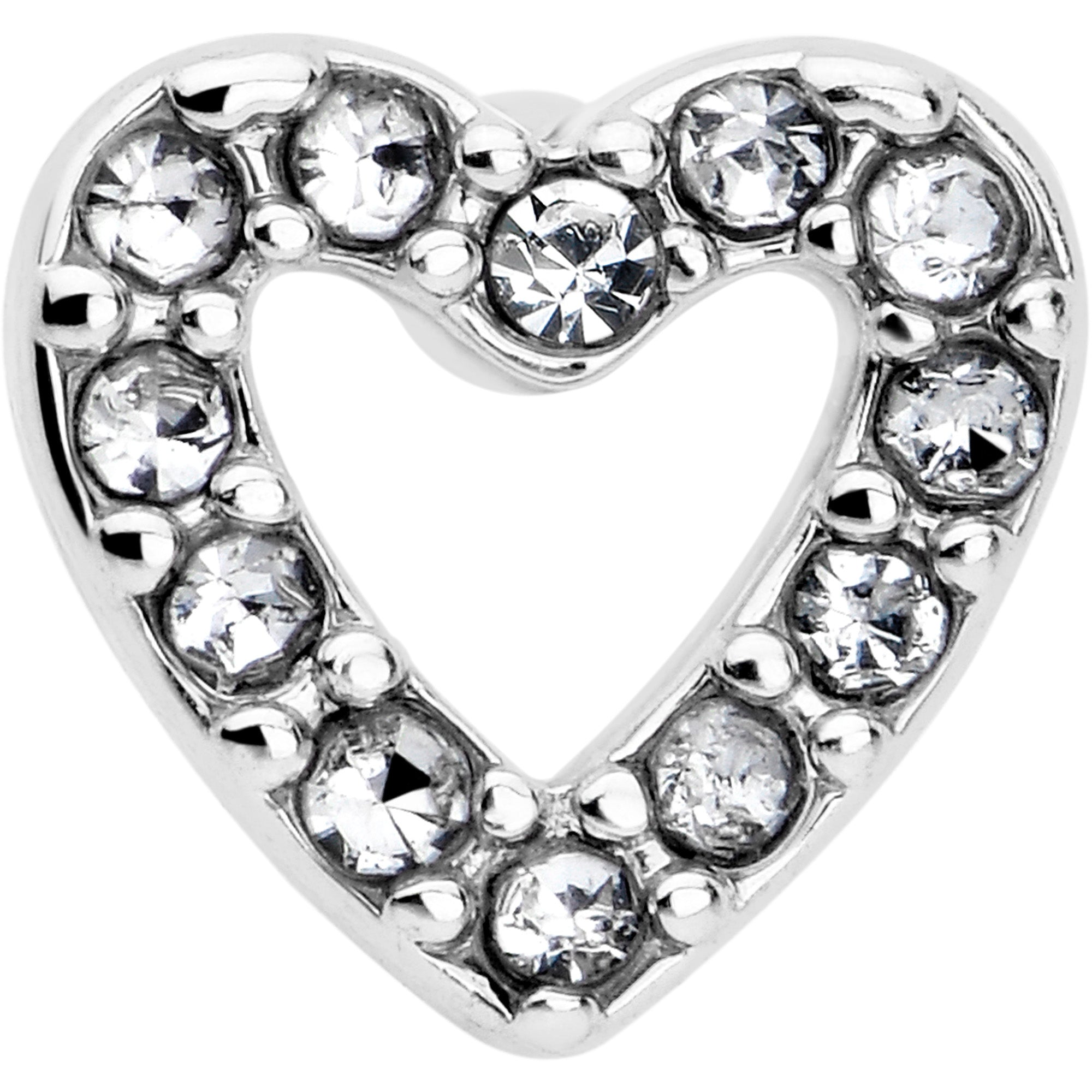 L-shaped 20 gauge nose ring with heart and clear gem