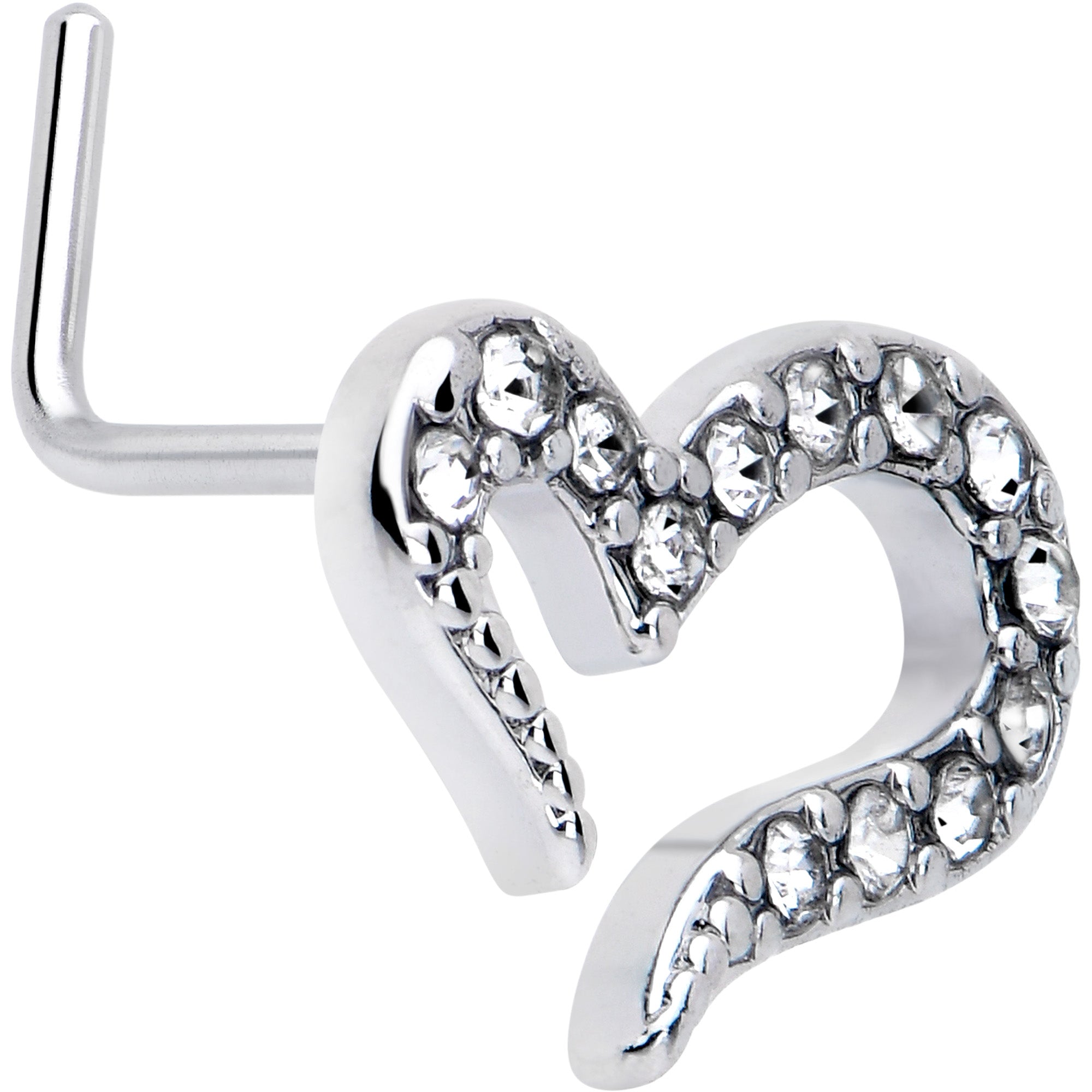 20 Gauge 7mm Clear Gem Heart L Shape Nose Ring