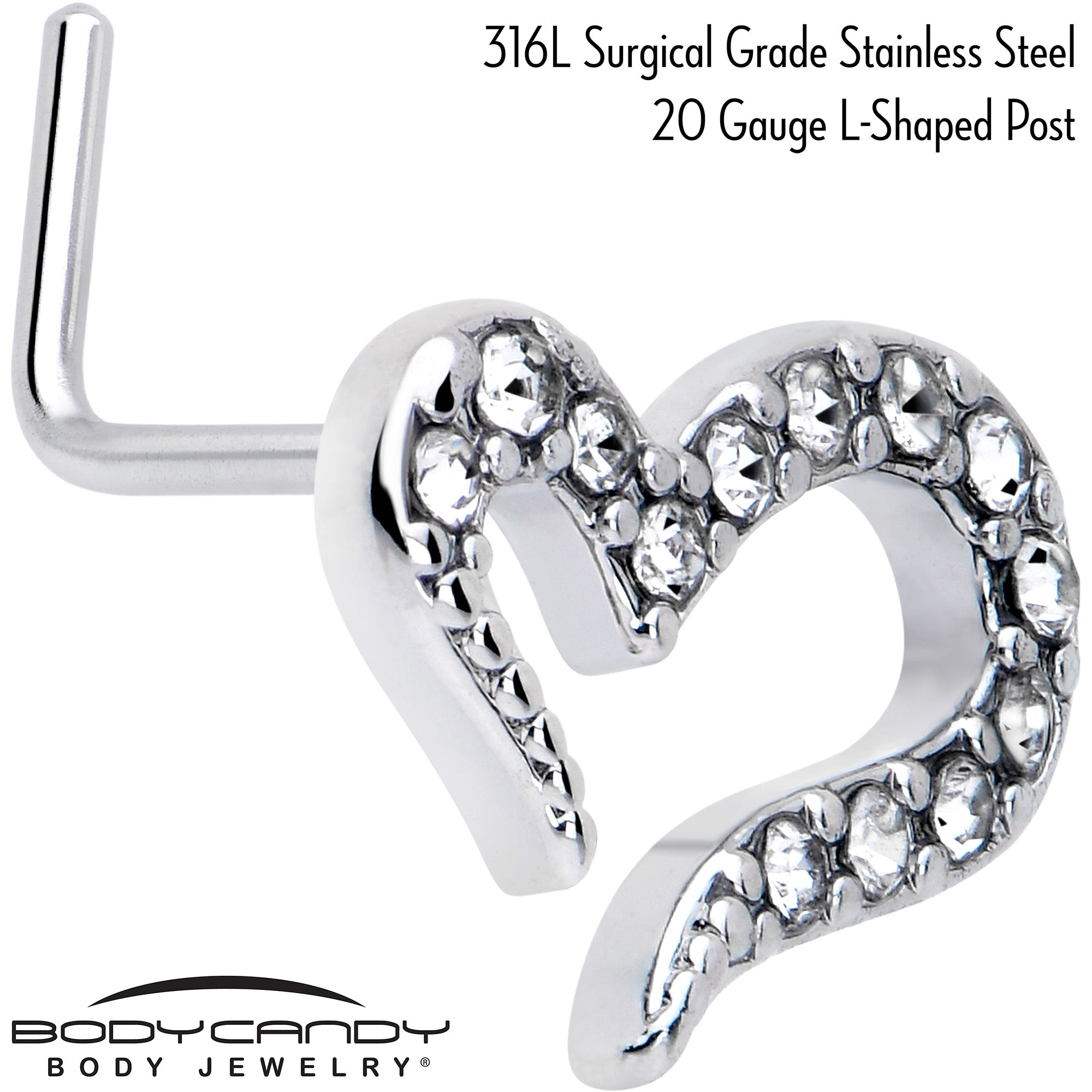 Clear Gem 7mm Heart L Shape Nose Ring