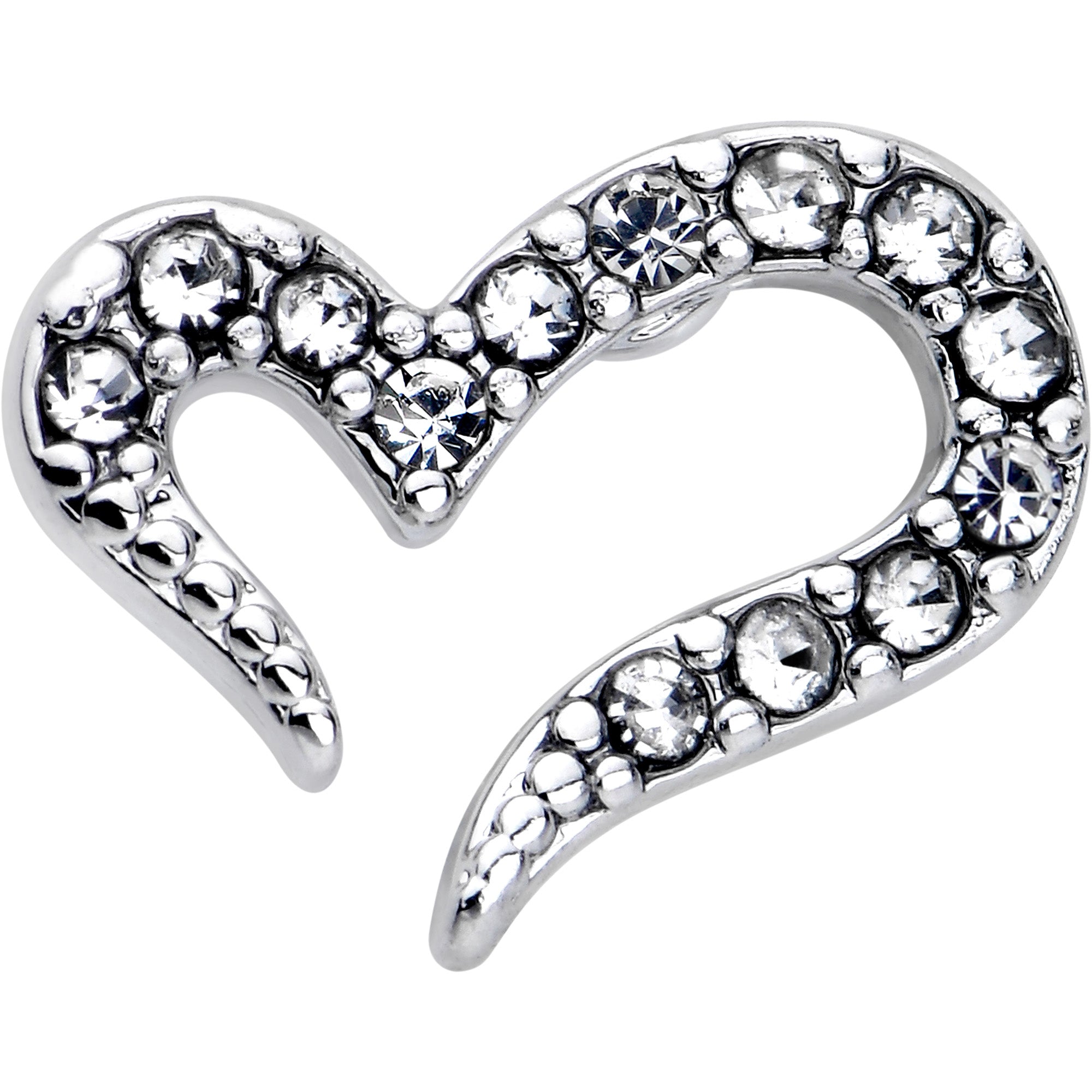 Stylized Heart L Shape Nose Ring with Clear Gem