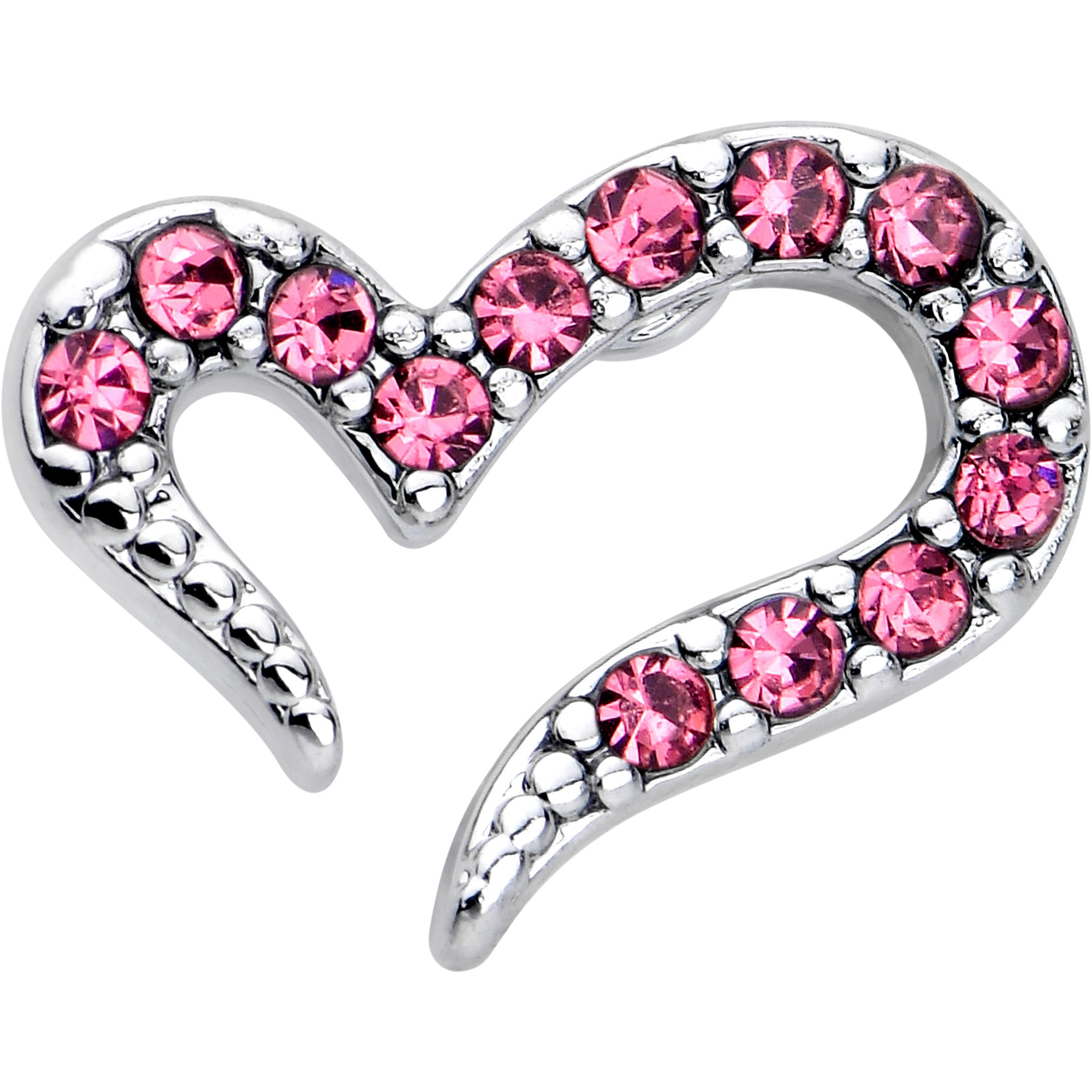 Pink Gem Heart Nose Ring in L Shape, 7mm, 20 Gauge