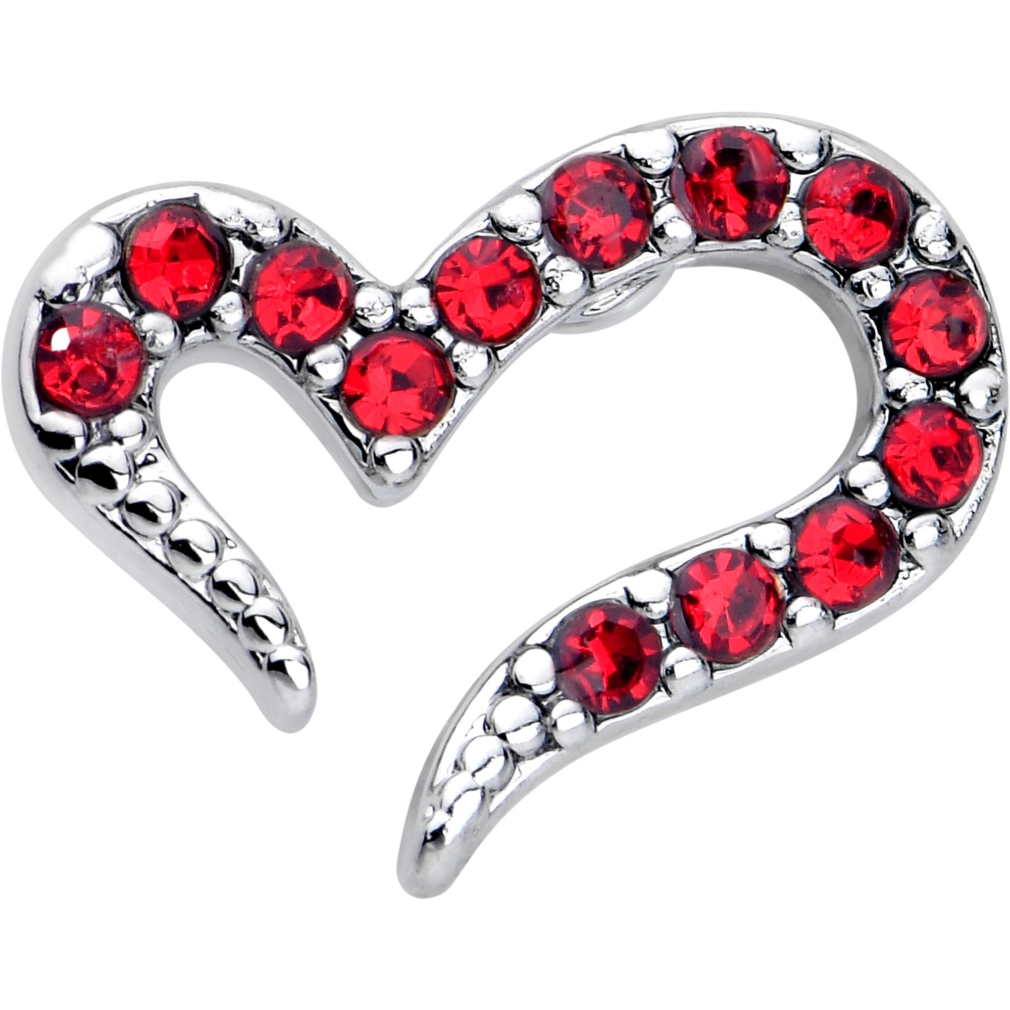 L Shape Nose Ring with Red Gem Heart Design 20 Gauge