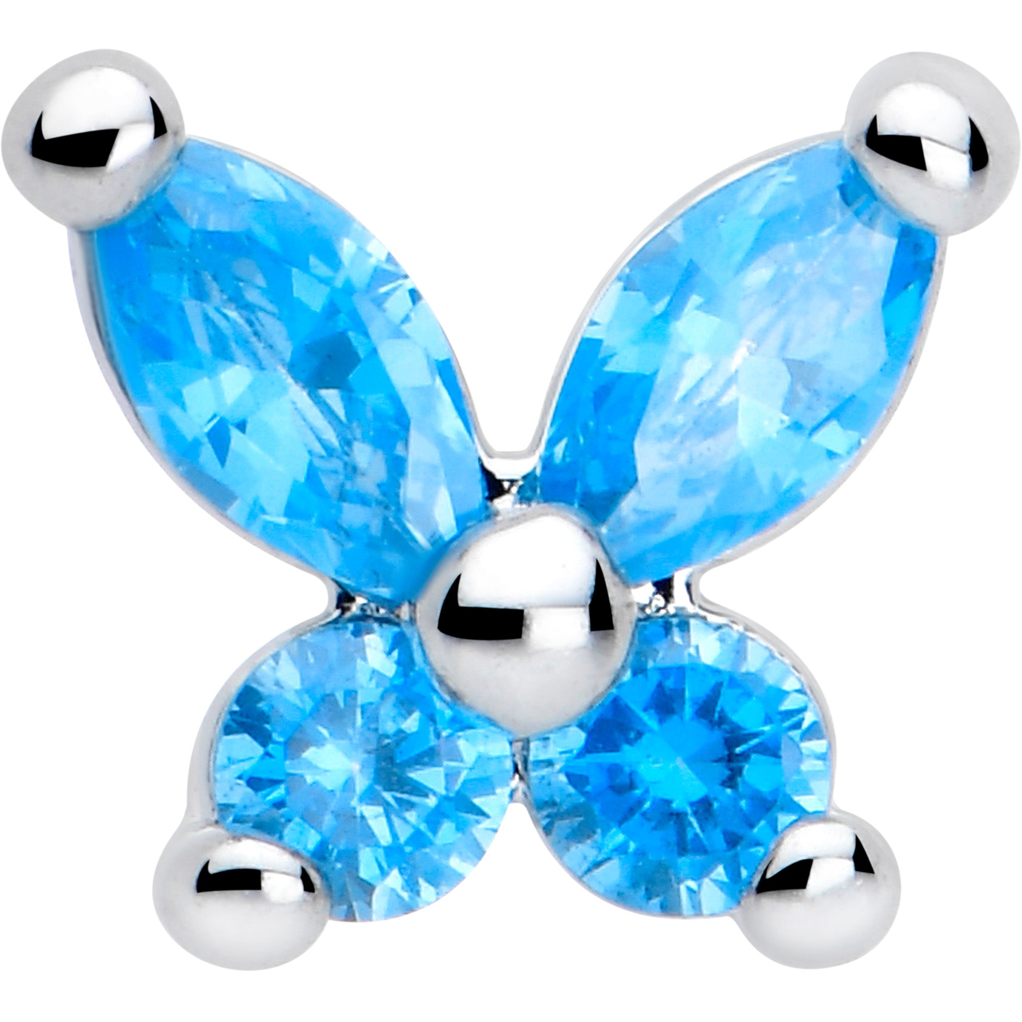 Open wing butterfly nose ring with blue gem