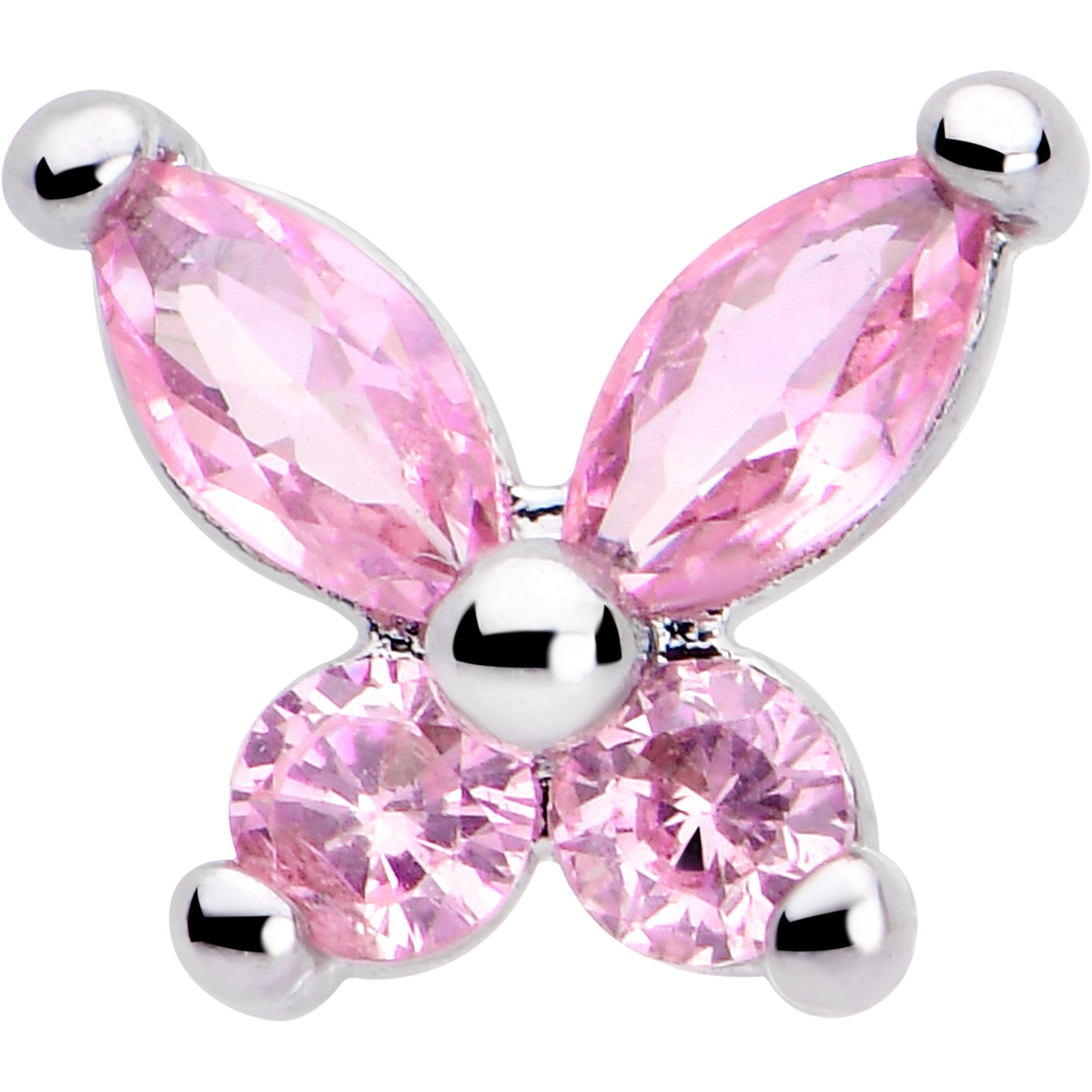 Open Wing Butterfly Nose Ring with Pink CZ Gem, L Shape