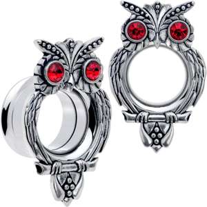 Color CZ Gem Wise Owl Screw Fit Tunnel Plug Set in Various Sizes