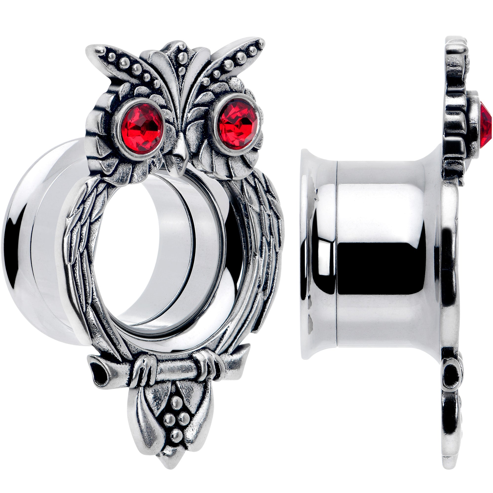 Wise Owl Tunnel Plugs with Color CZ Gems, Available in 6mm to 16mm