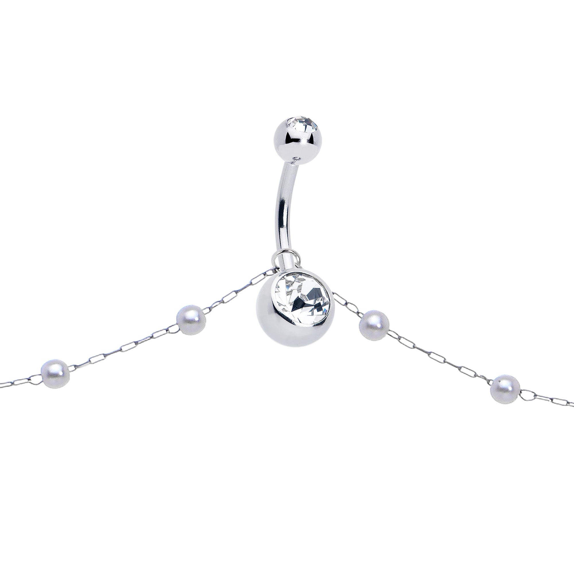 Clear CZ Gem Innocent Glam Faux Pearl Belly Ring Belly Chain