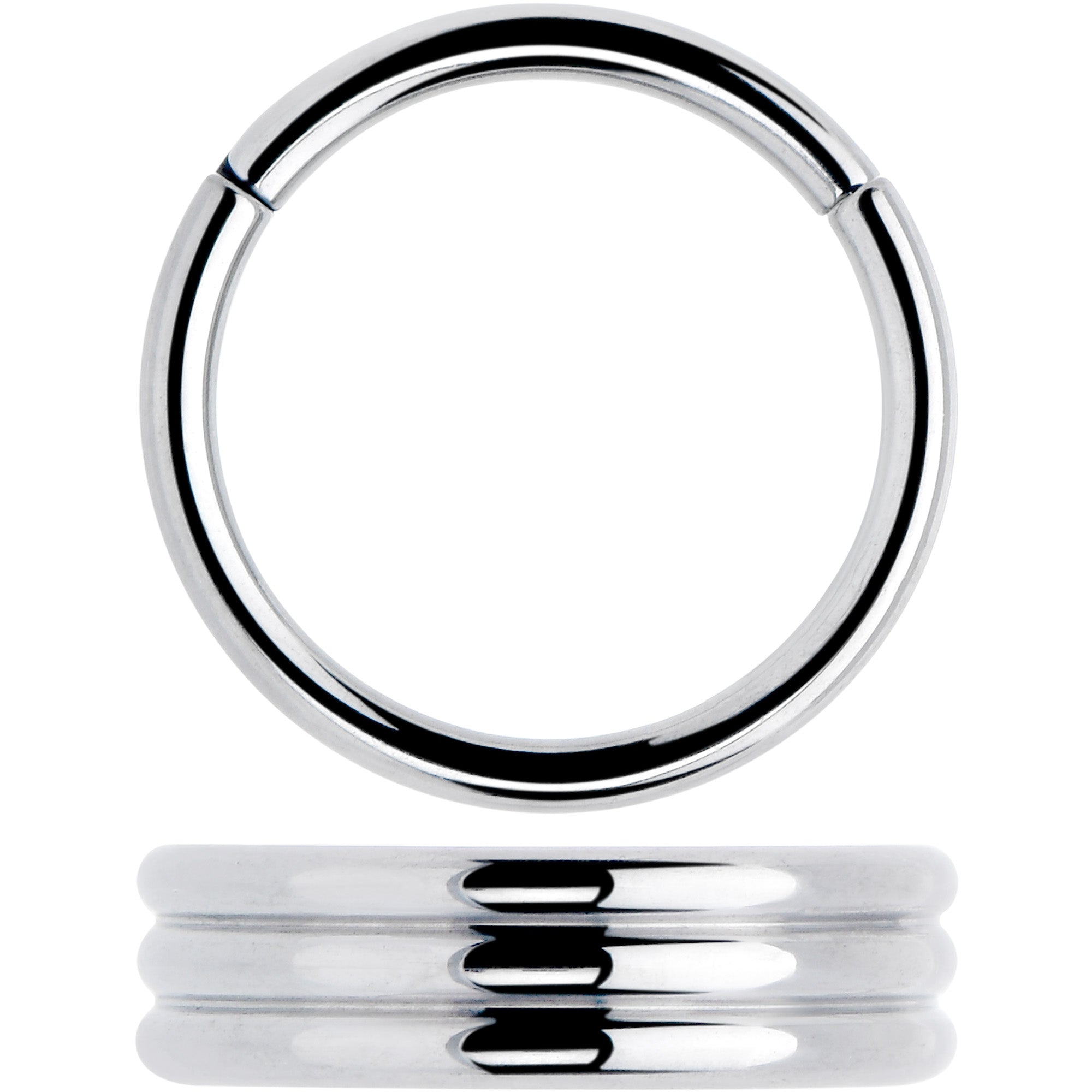 Triple stacked hinged segment ring in 16 gauge titanium