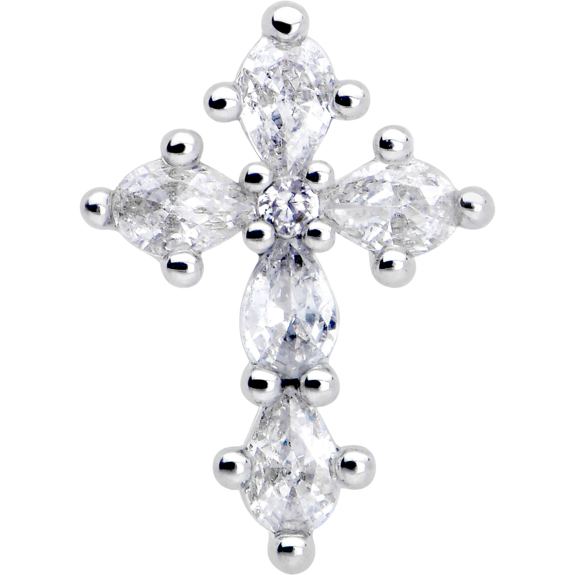 Clear cubic zirconia cross dangle nose ring, 20 gauge