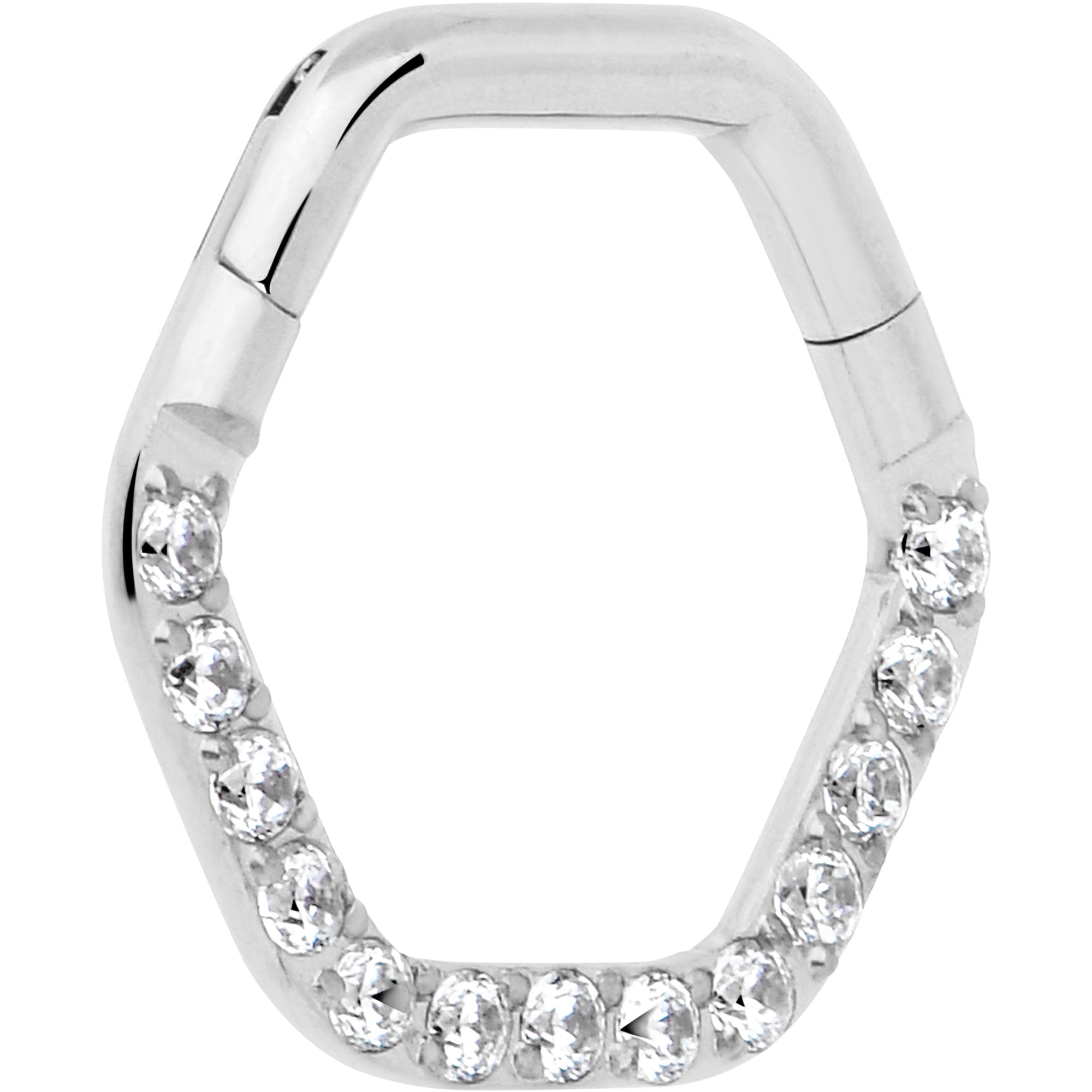 16g 5/16 Hinged Segment Ring with Hexagon Clear CZ Gem