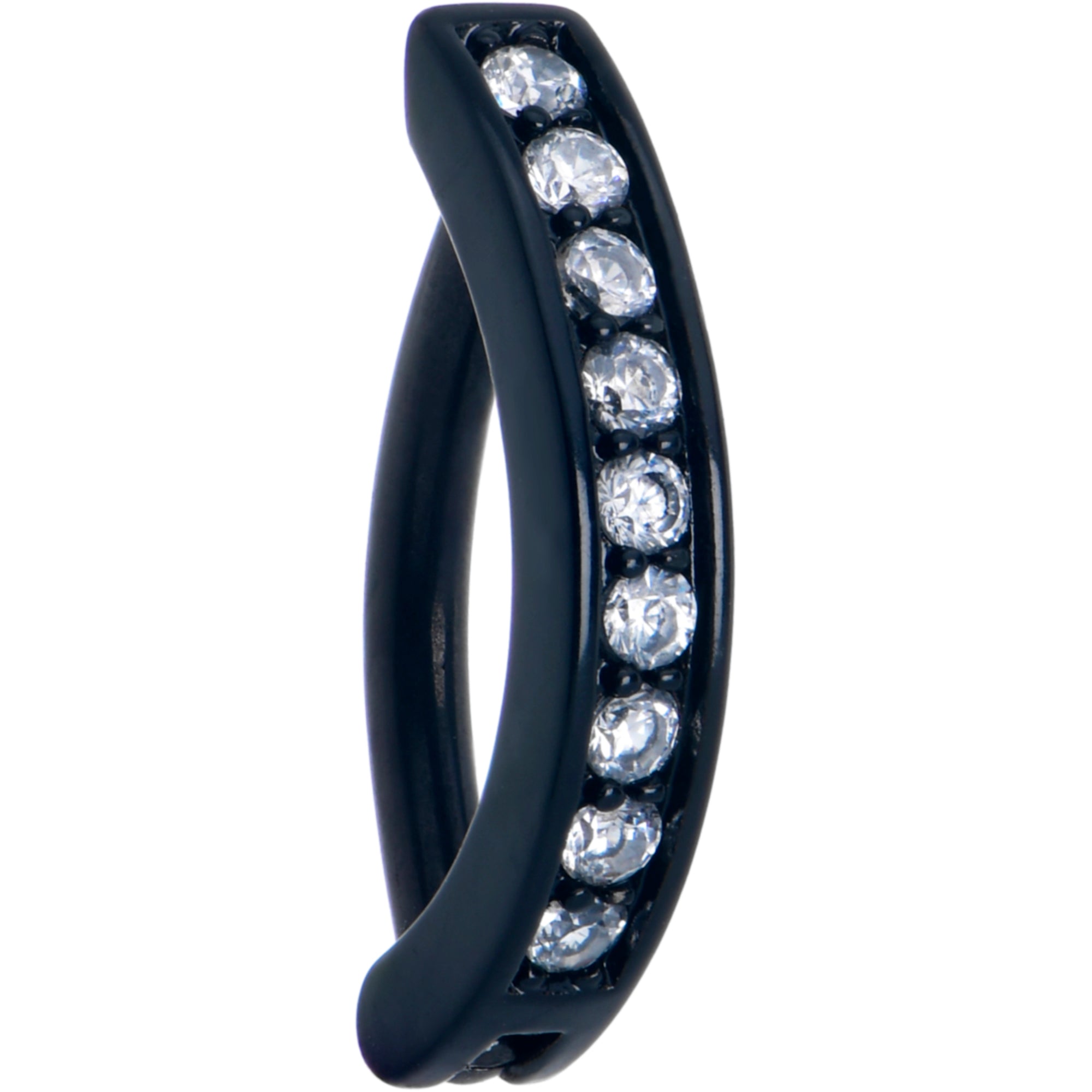 Clear CZ Gem Black Belly Hoop with Forward Facing Hinged Design