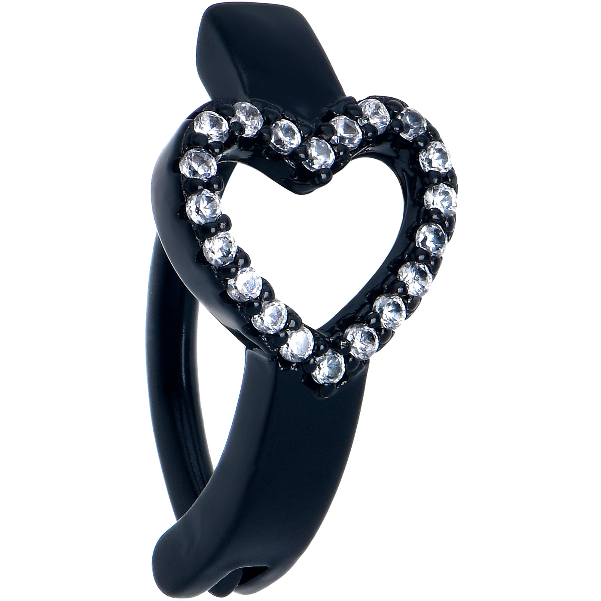 Clear CZ gem black heart belly hoop