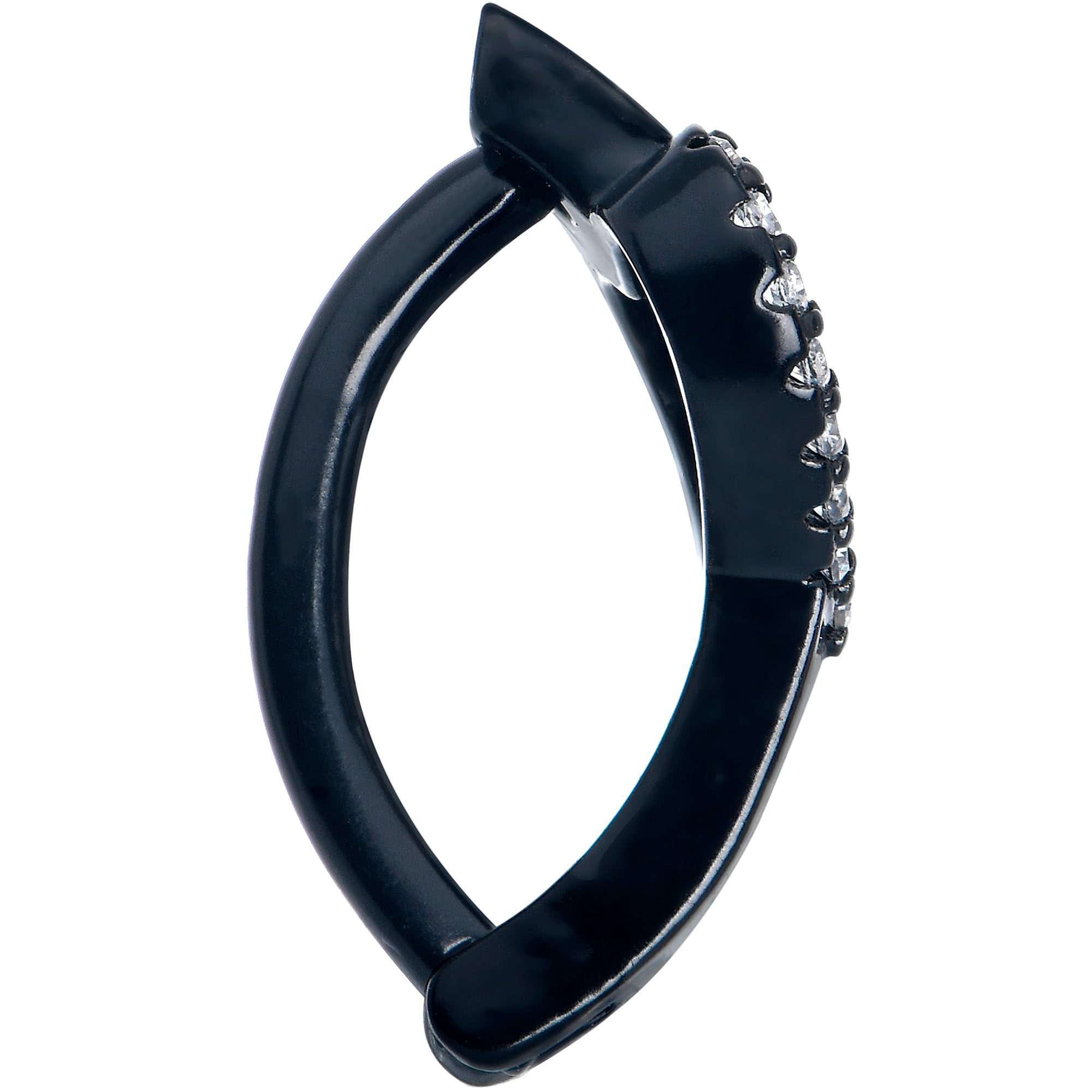 Black open heart hinged belly hoop with CZ gem