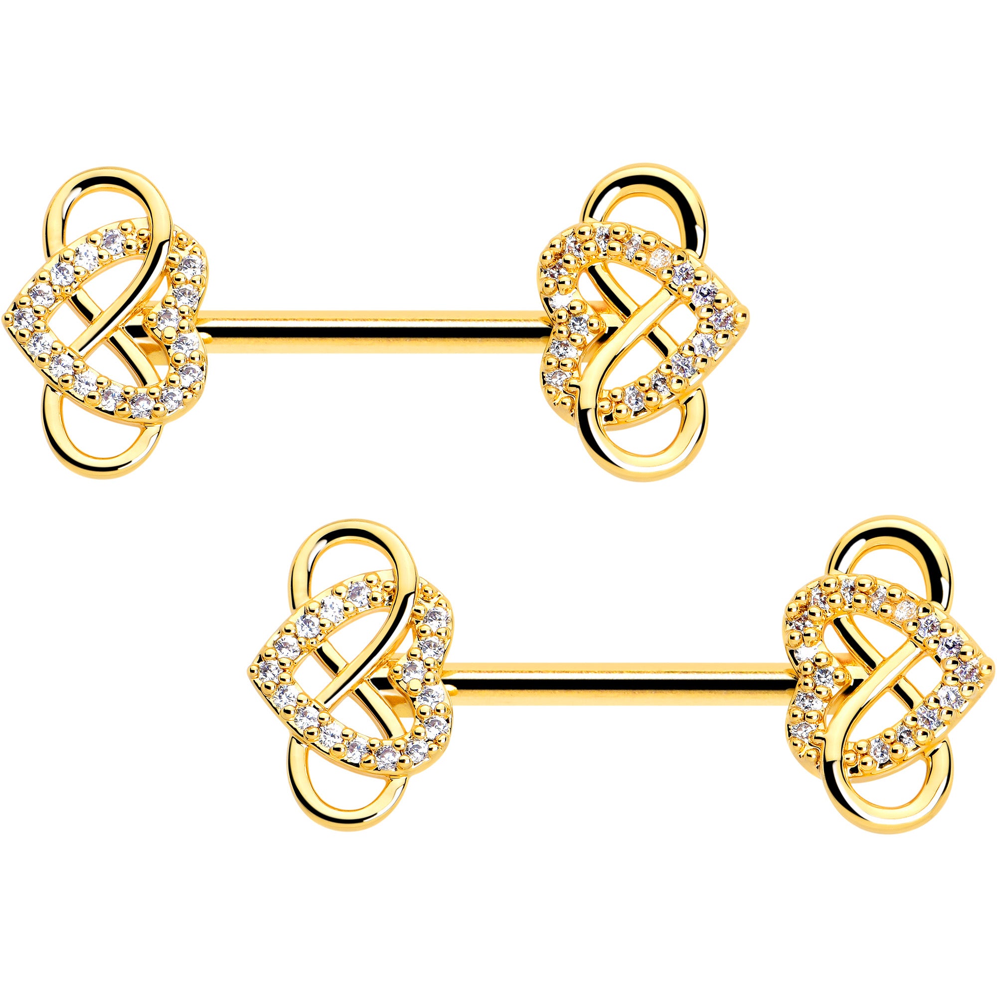 14 Gauge 1/2 CZ Gem Infinity Heart Barbell Nipple Ring Set