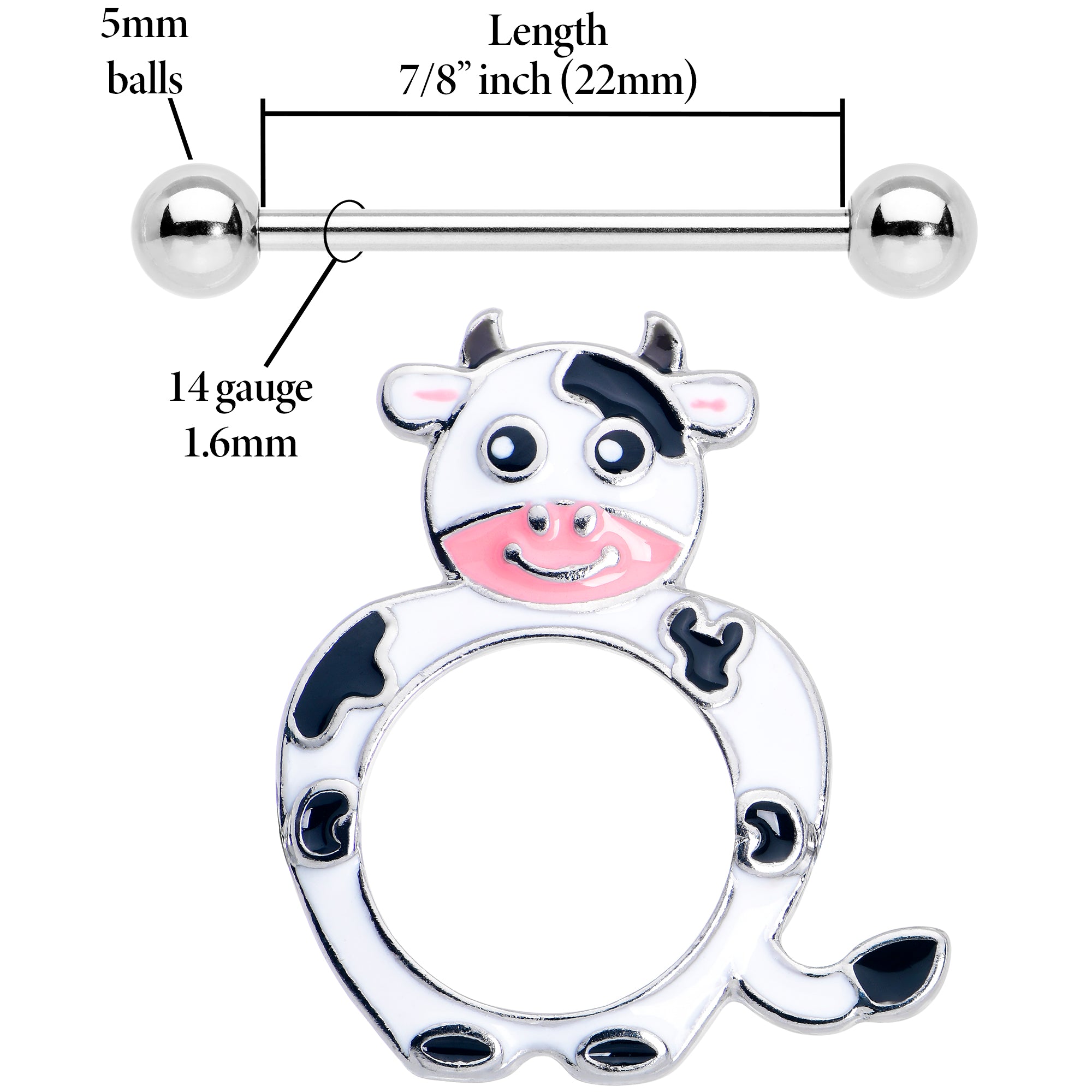 14 gauge nipple shield set with moo cow design