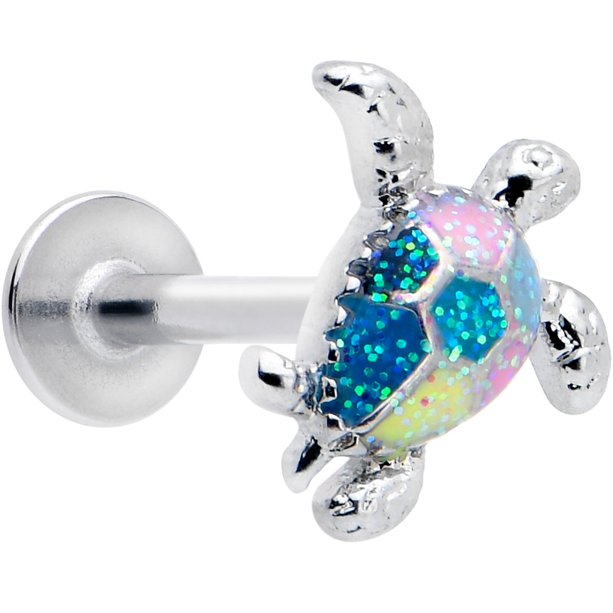 Glitter Turtle Labret for Monroe and Tragus Piercings - 16 Gauge 5/16