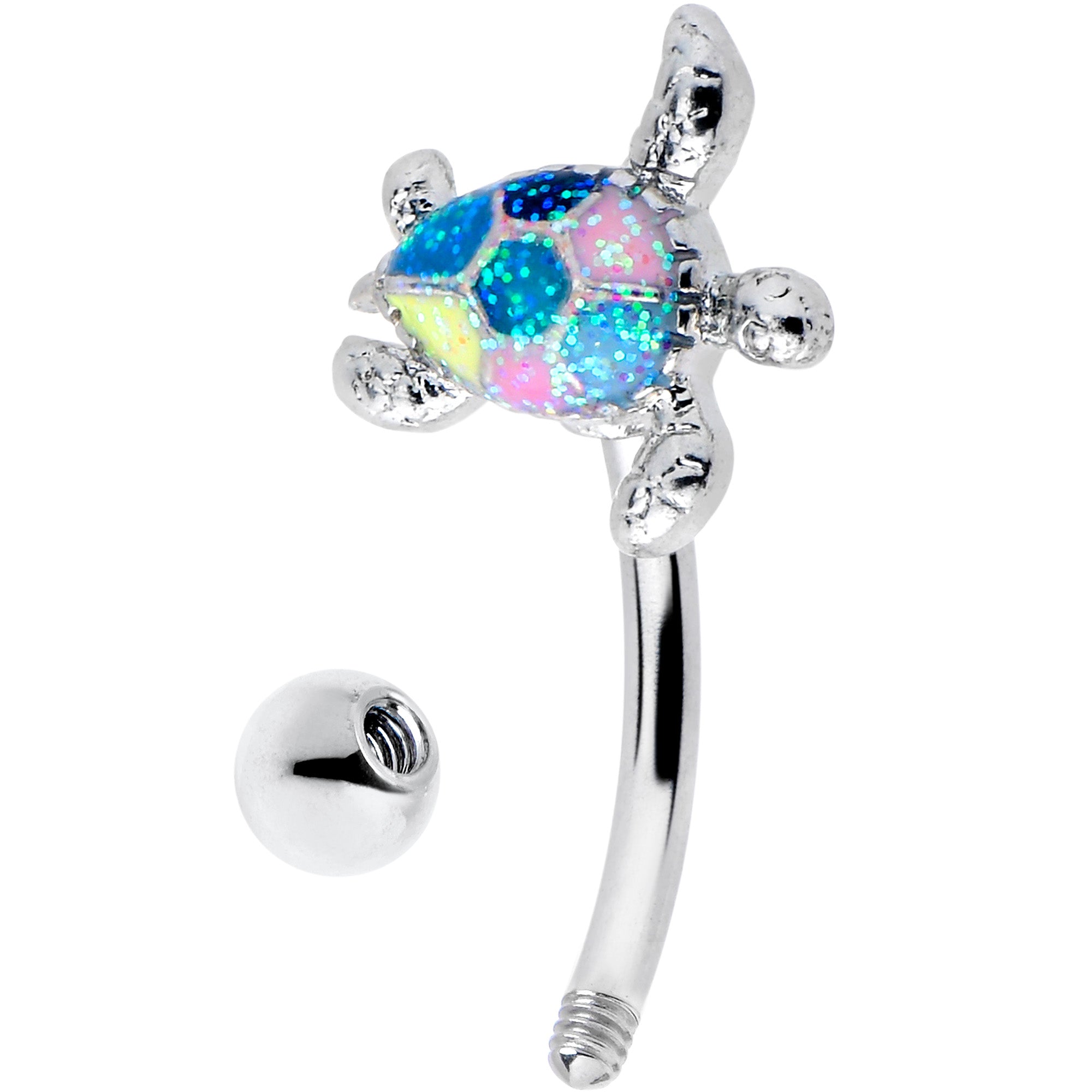 16 Gauge Eyebrow Ring with Glitter Turtle Design