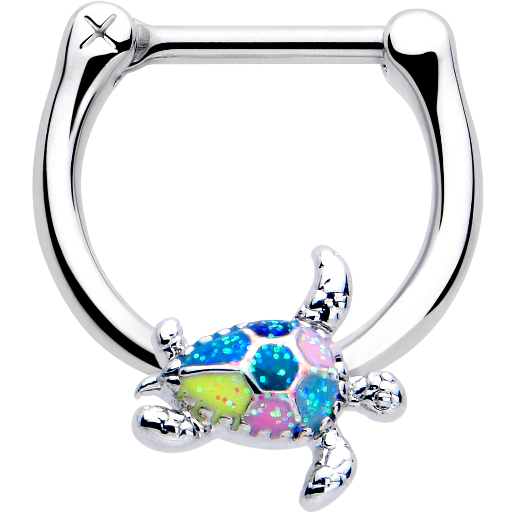 Glitter turtle cartilage clicker in 16 gauge