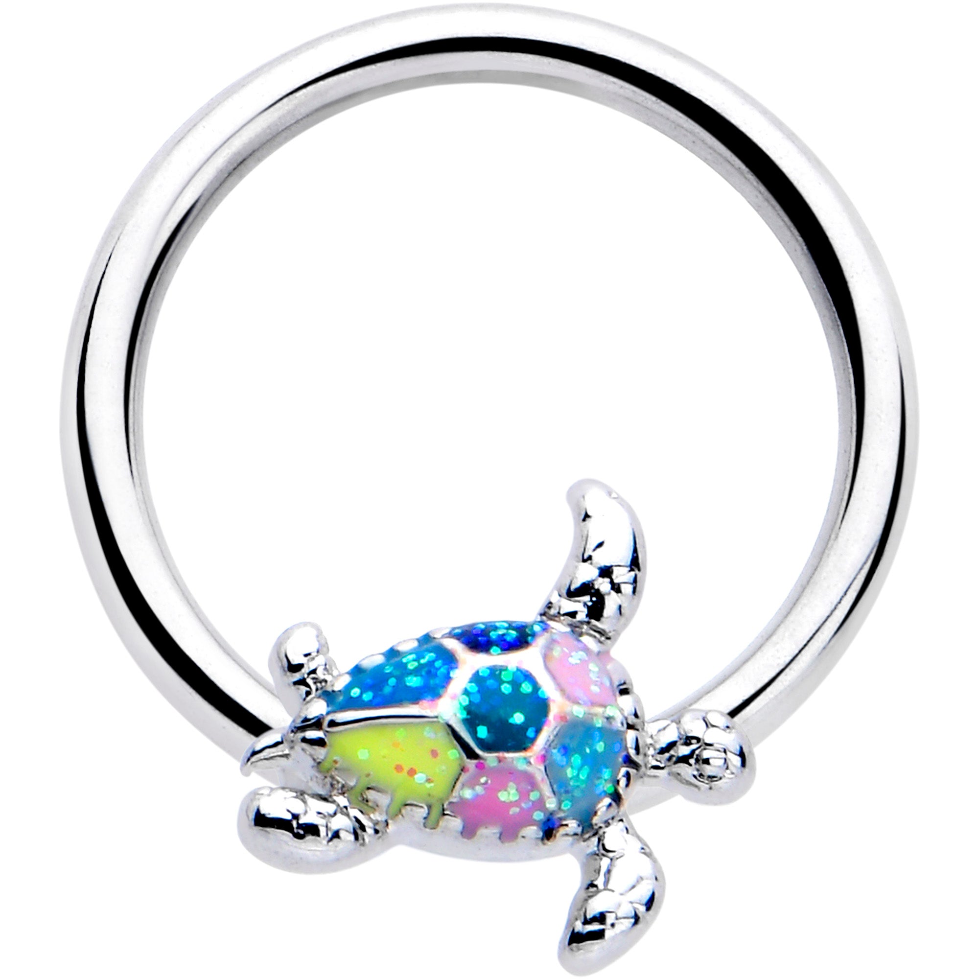 Glitter turtle captive ring 16 gauge 3/8 inch