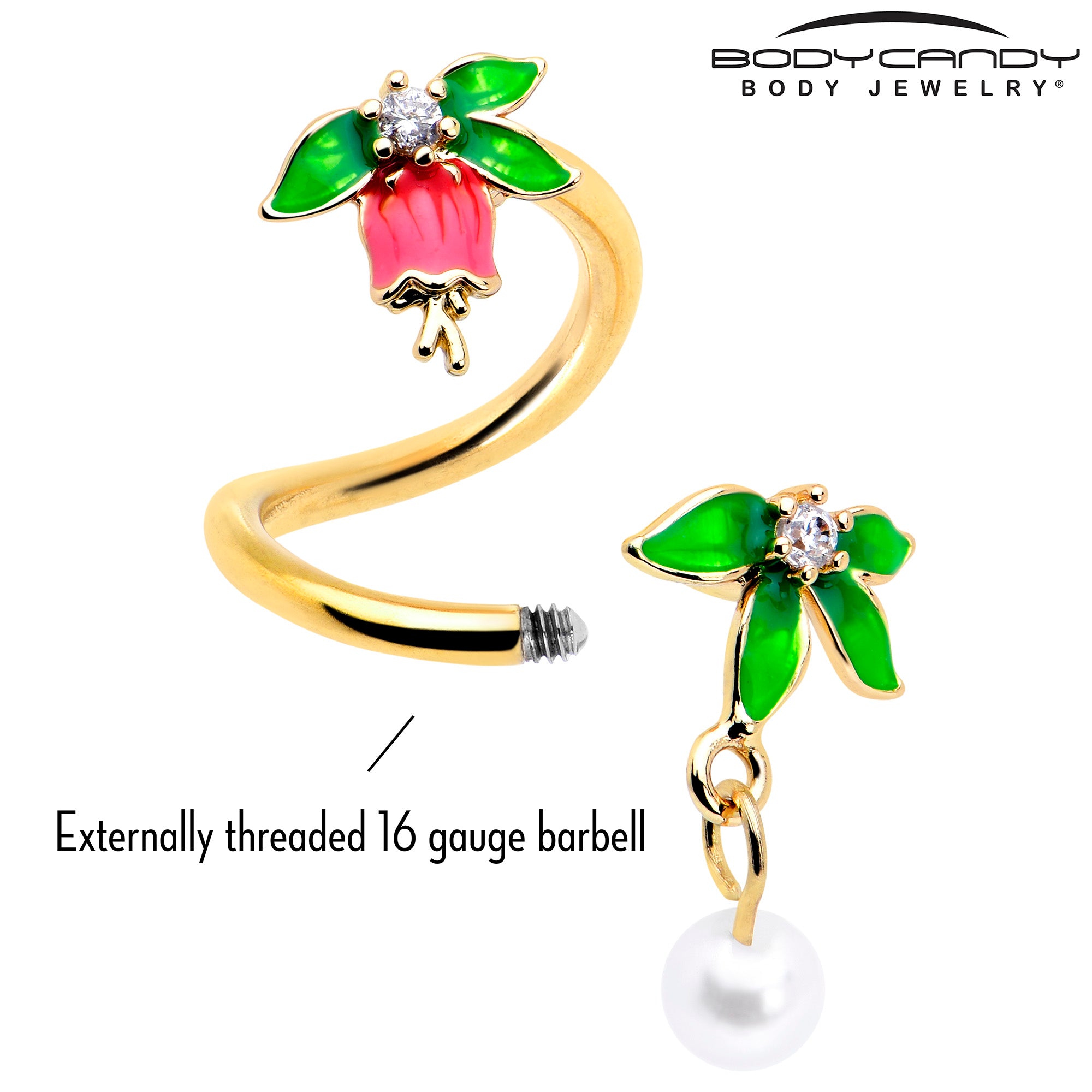 Gold Tone Belly Ring Adorned with Clear CZ Gem and Flower Shape