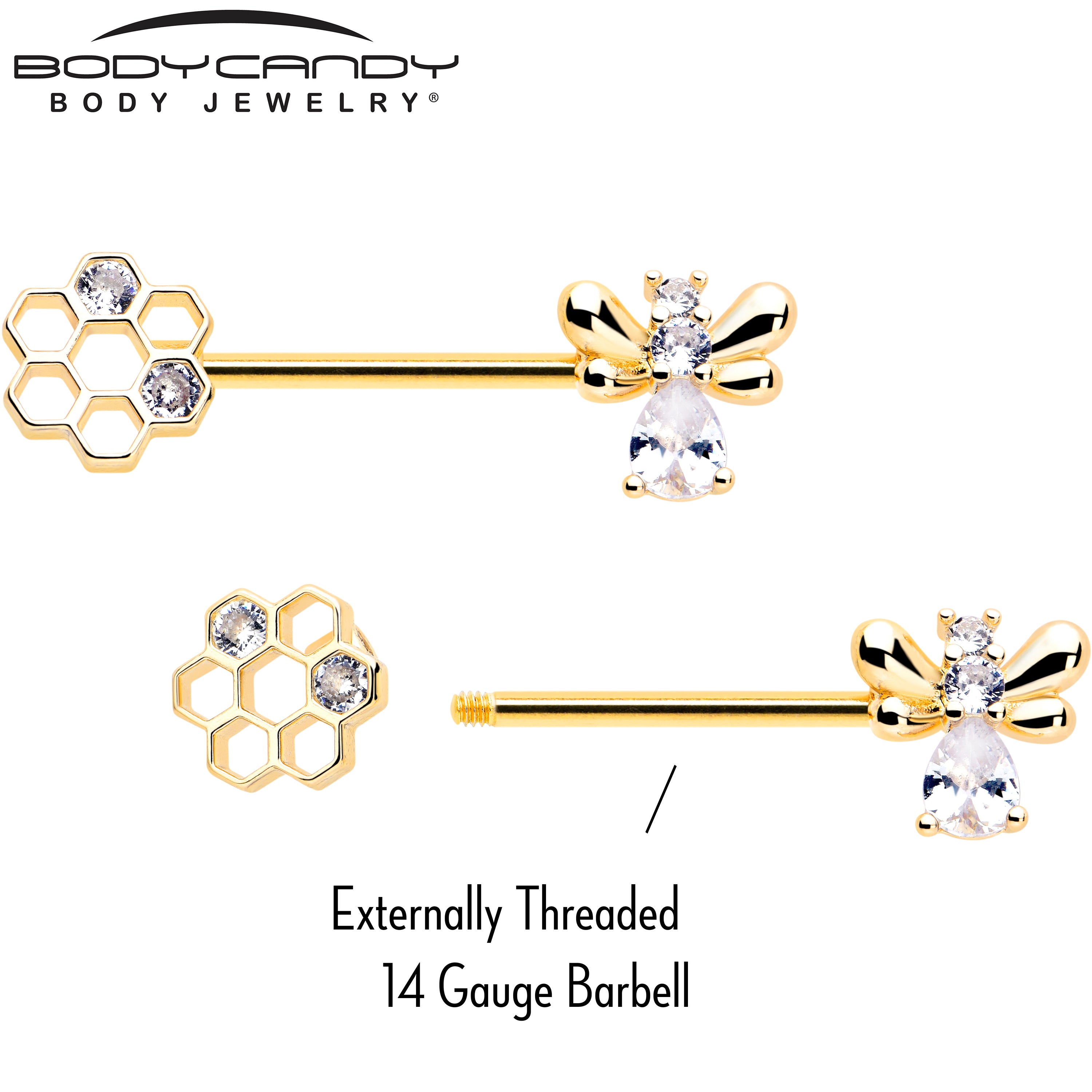 Bee Hive Gold Tone Nipple Rings for Body Jewelry