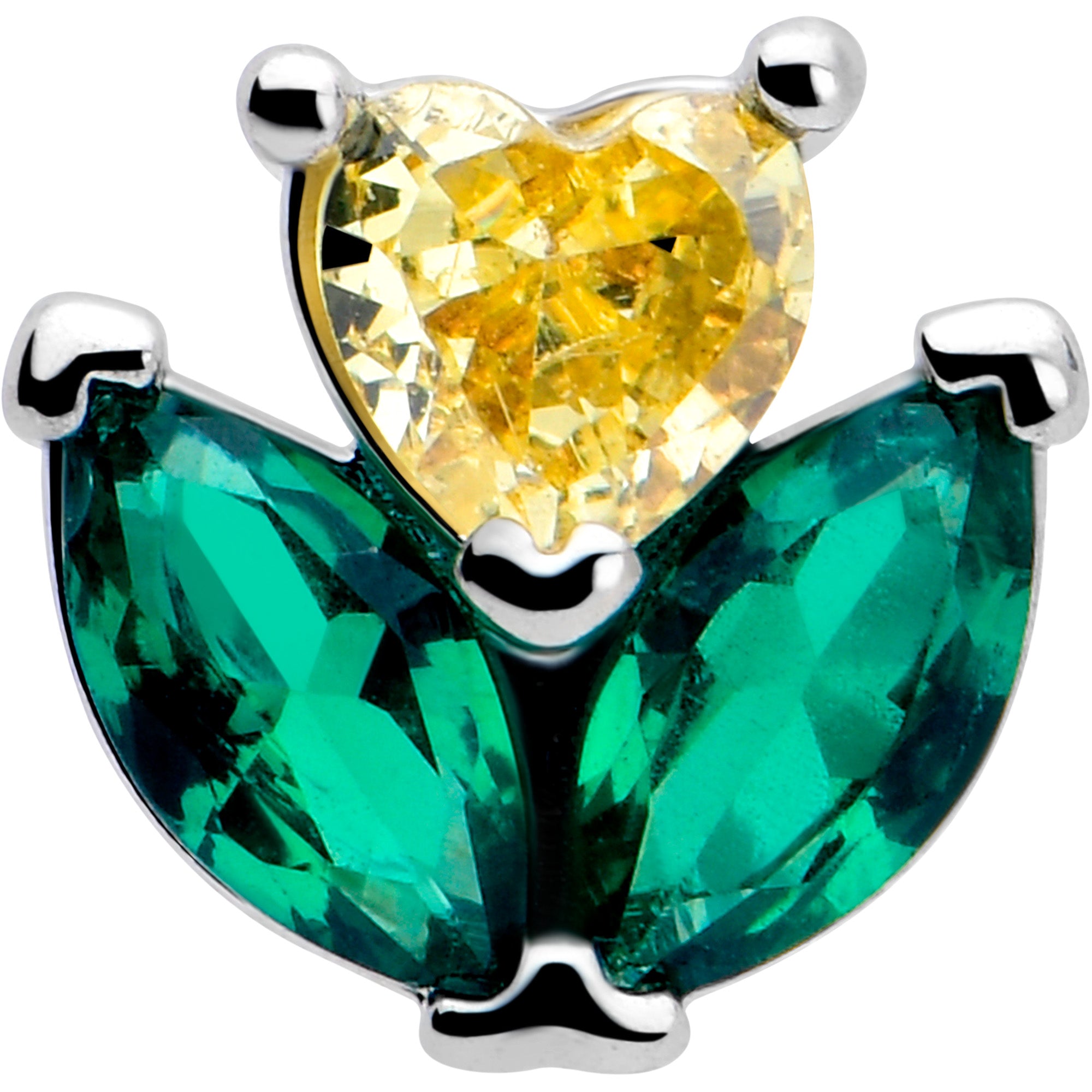 Yellow Green CZ Gem Love Flower L Shape Nose Ring - 20 Gauge