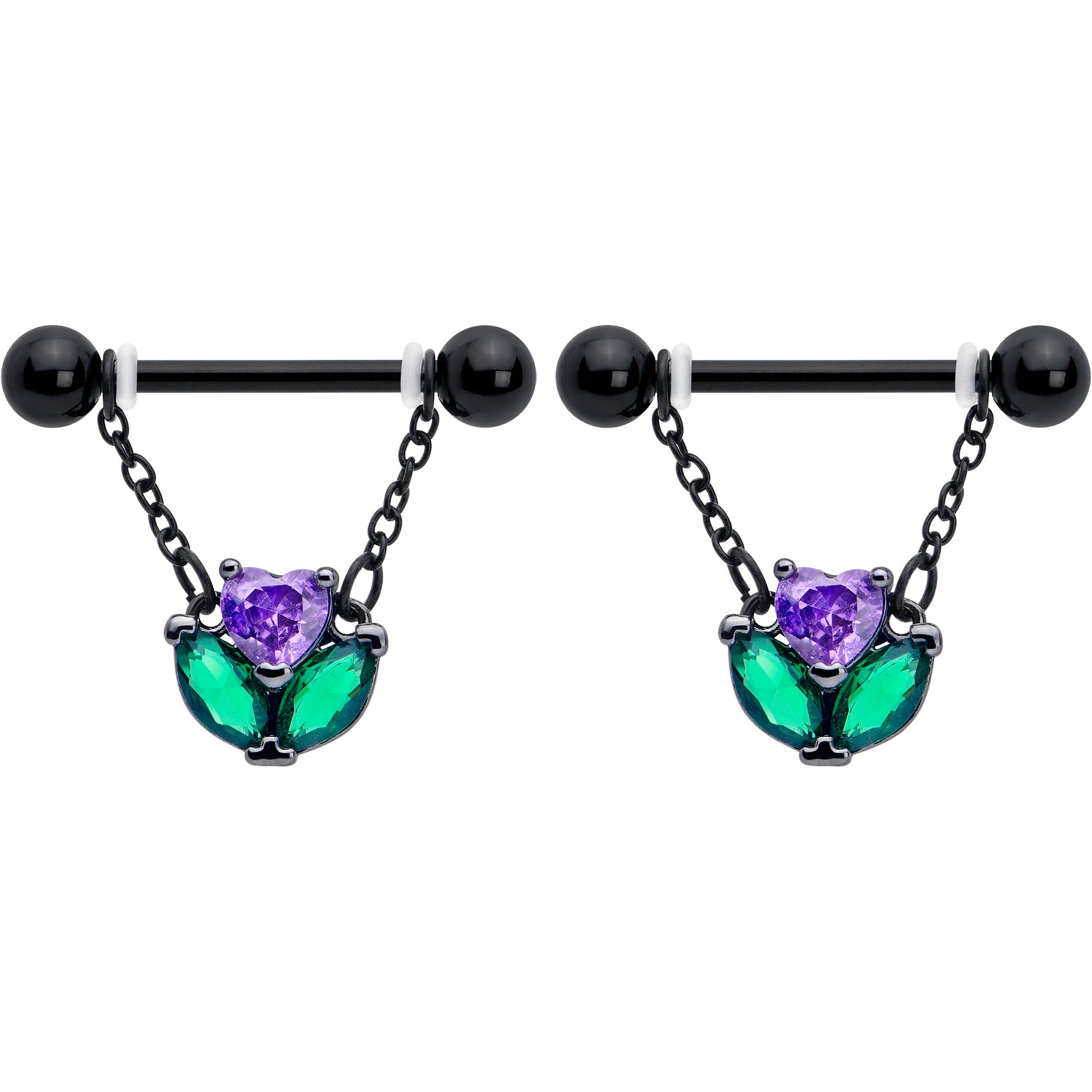 Black love flower design nipple ring set