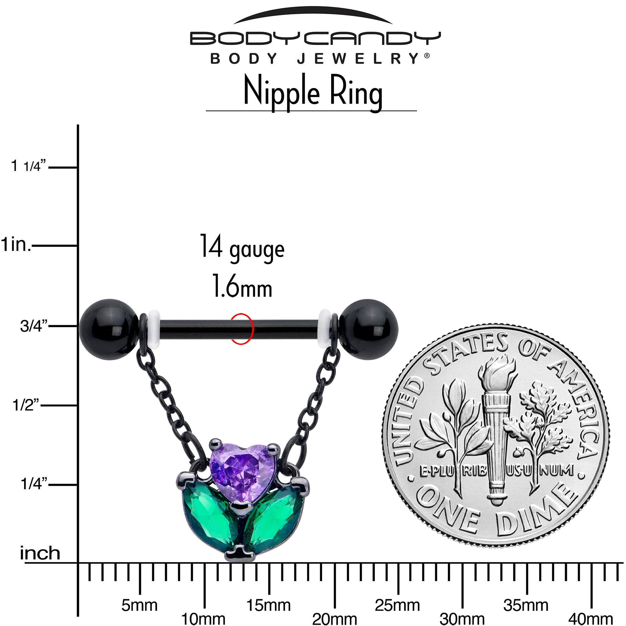 Dangle nipple rings with black love flower detail