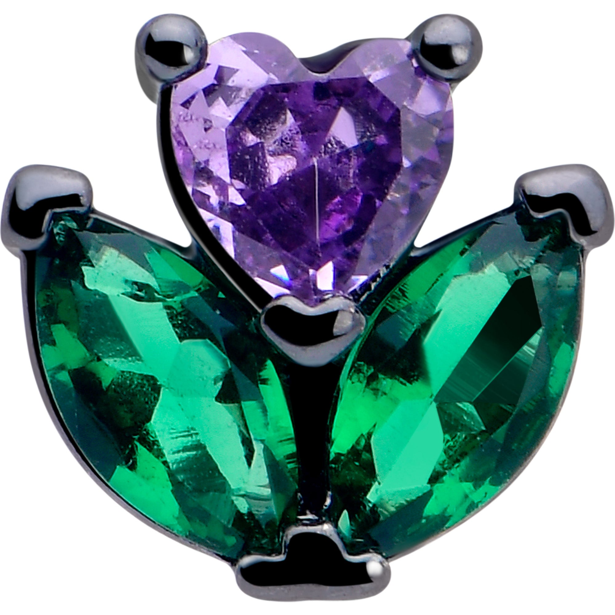 Stylish 16G cartilage earring featuring purple and green gems