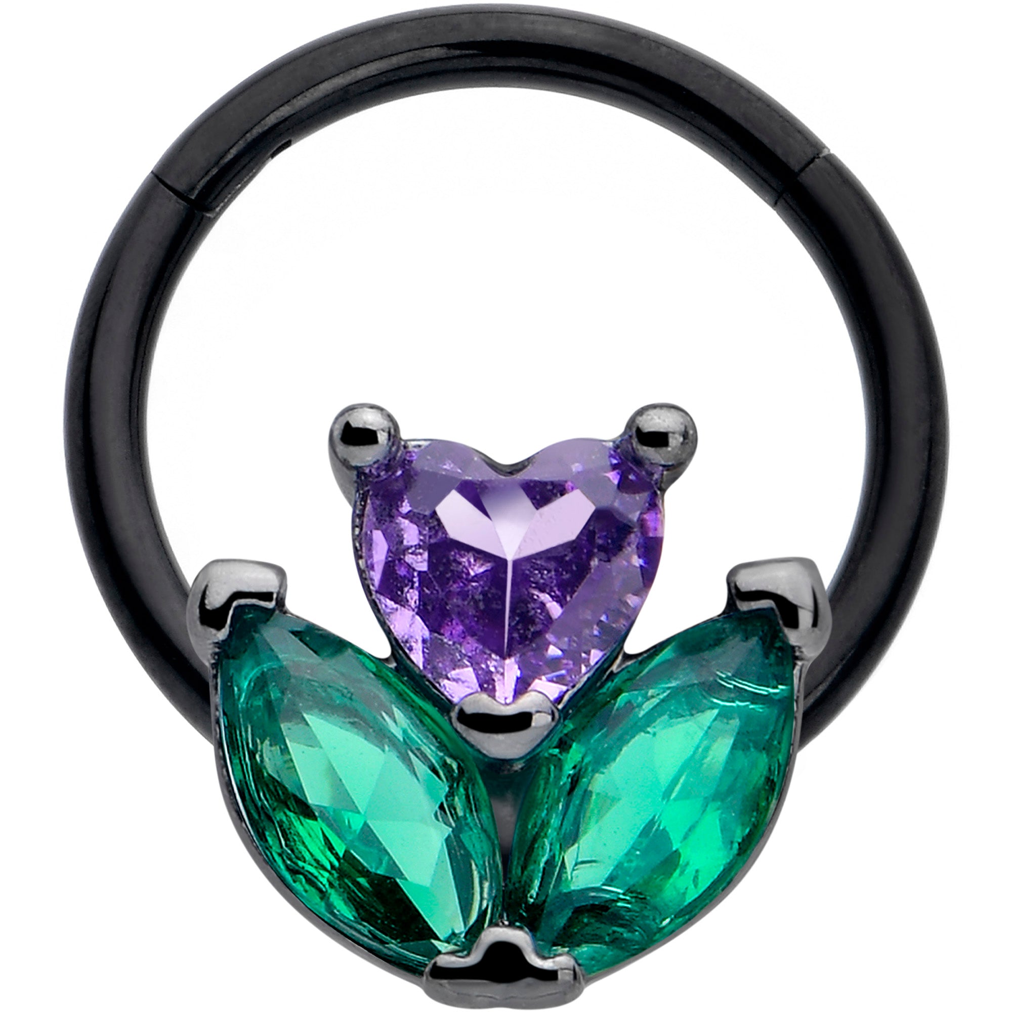 16 Gauge Hinged Segment Ring with Purple Green CZ Gems