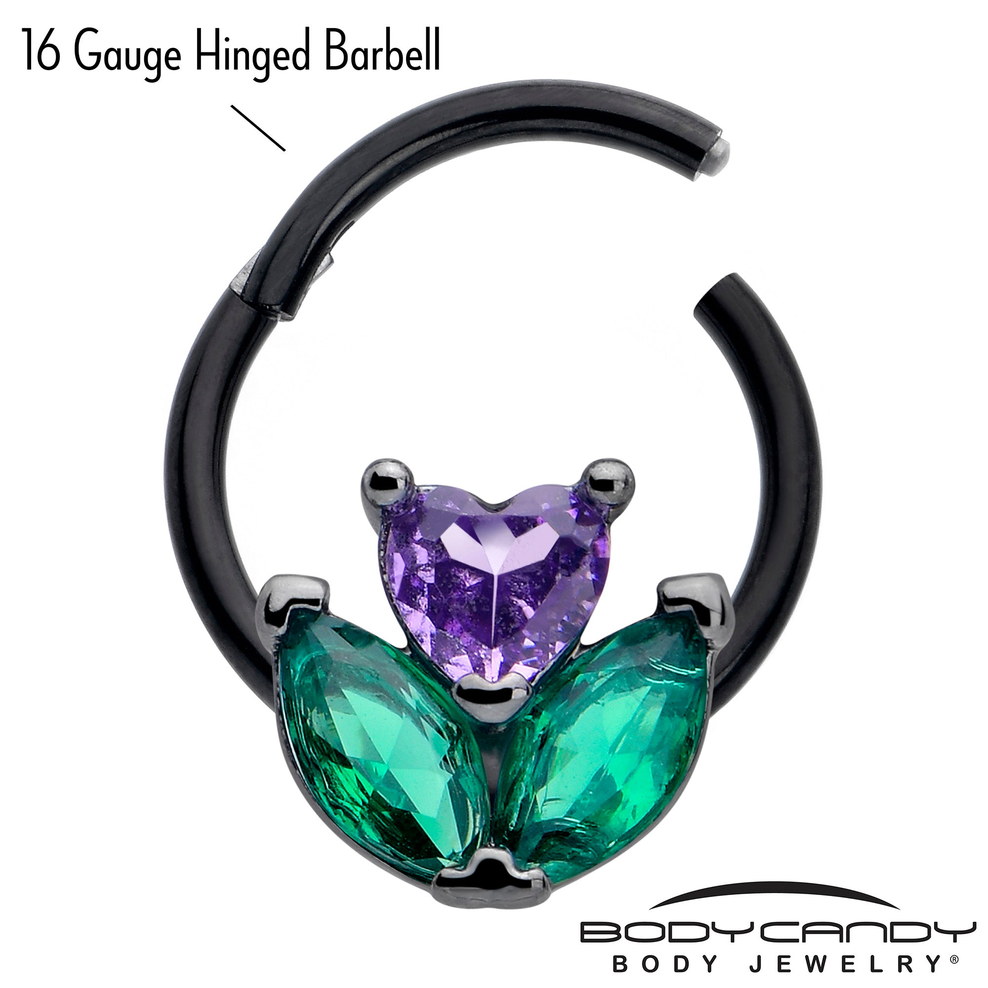 Purple Green Gemstone Hinged Ring for Cartilage Piercings