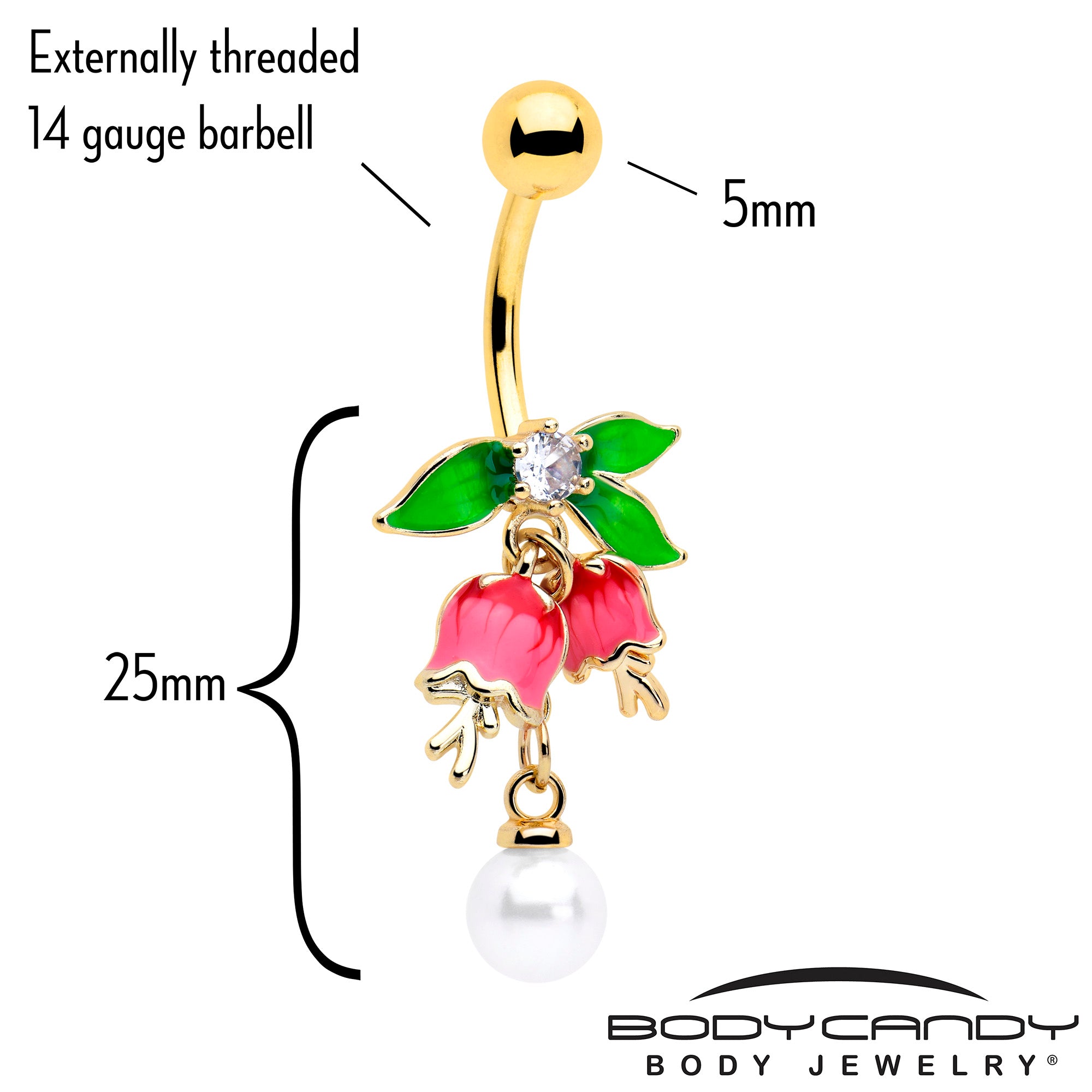 Clear CZ gem belly ring featuring a gold tone flower design