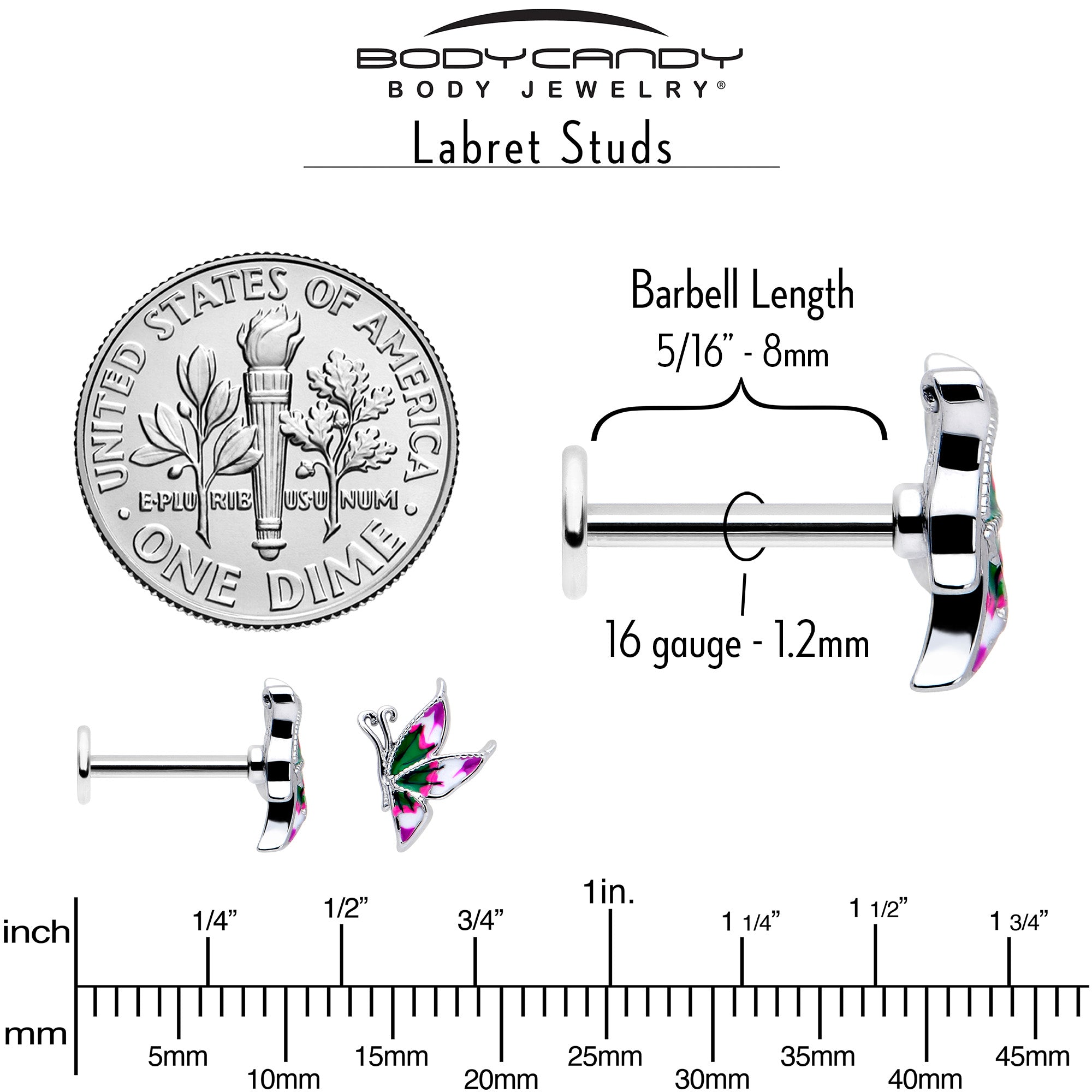 16 gauge butterfly Monroe labret for sensitive skin